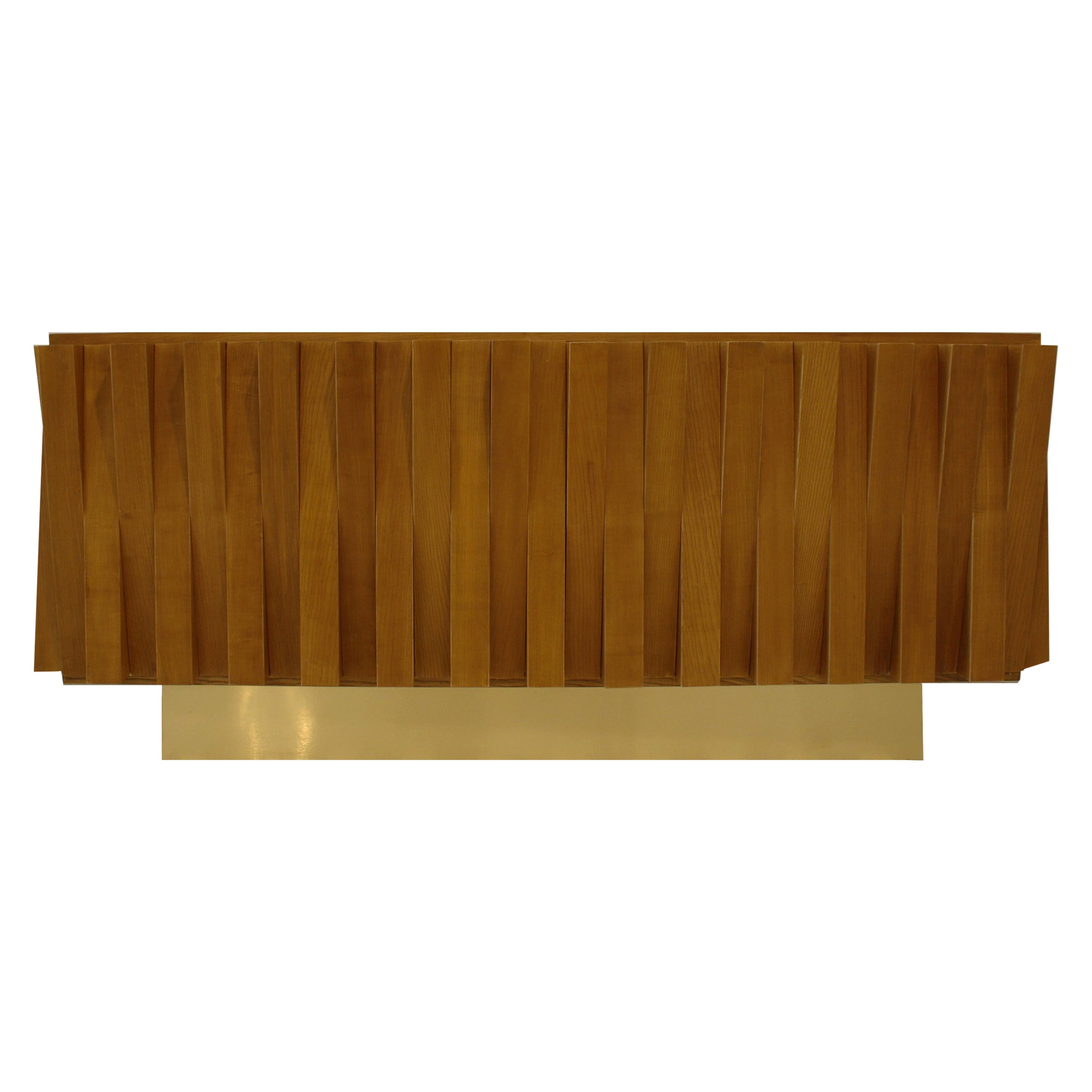 Mid-Century Modern Italian Faceted Oakwood and Brass Sideboard by L.A. Studio For Sale