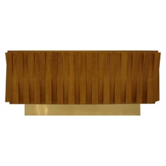 Mid-Century Modern Italian Faceted Oakwood and Brass Sideboard by L.A. Studio