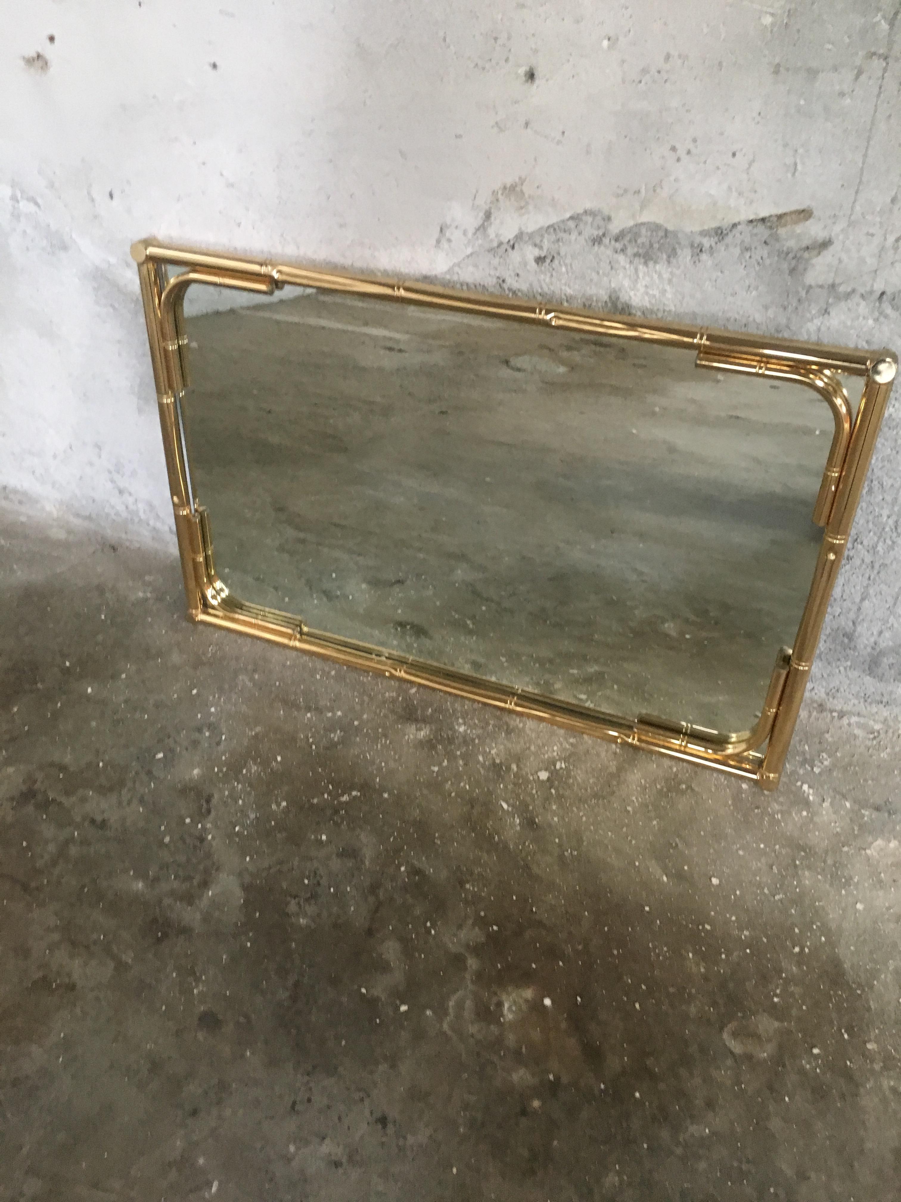 Gilt Mid-Century Modern Italian Faux Bamboo Brass Mirror, 1970s