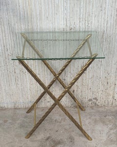 Mid-Century Modern Italian Faux Bamboo Folding Coffee Table with Glass Top