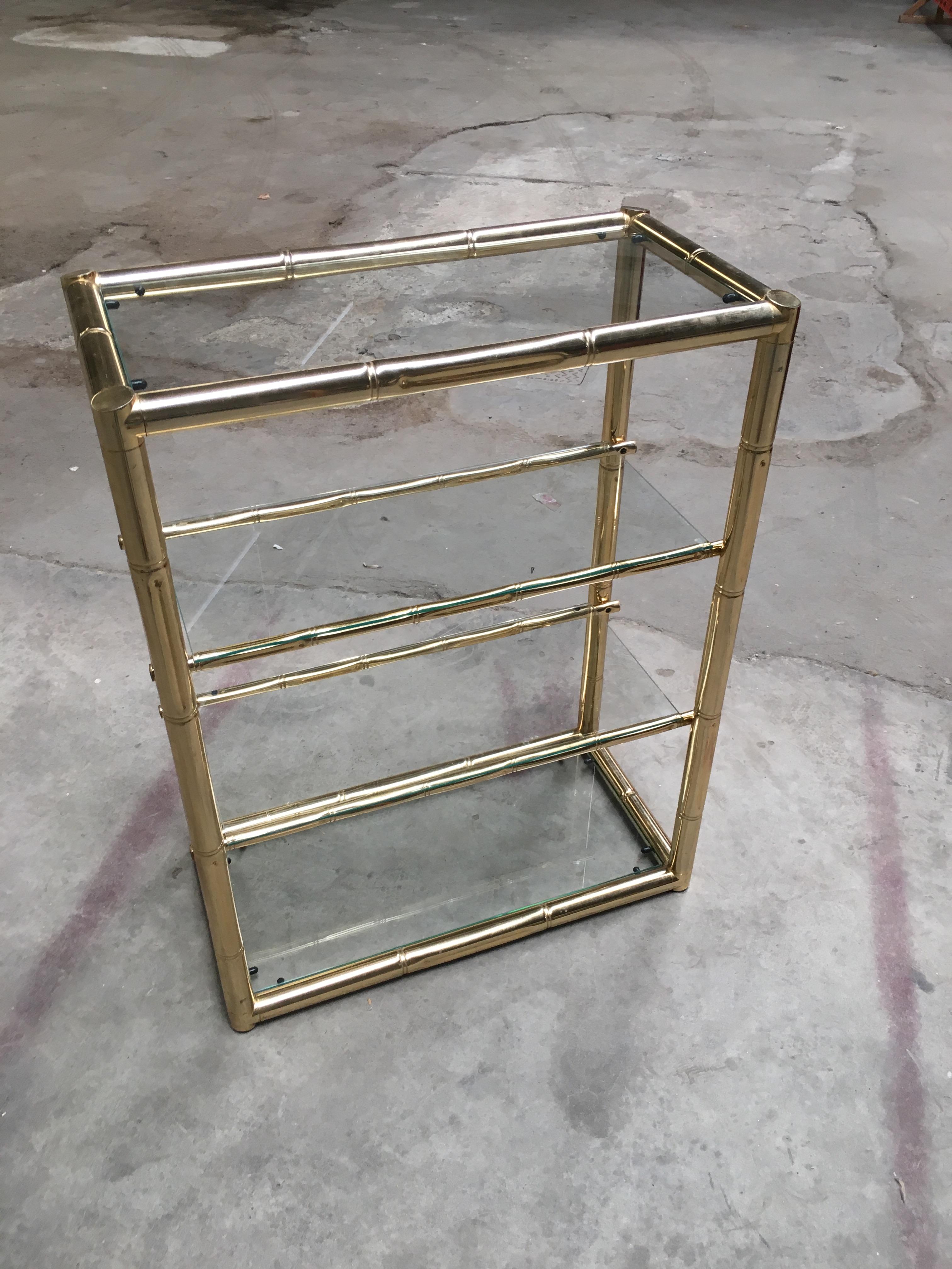 Mid-Century Modern Italian Faux Bamboo Gilt Metal and Glass Étagère, 1970s 1