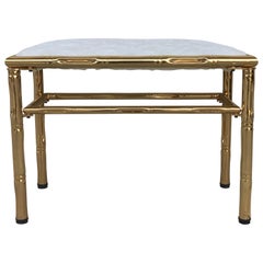 Mid-Century Modern Italian Faux Bamboo Gilt Metal Bench with White Velvet