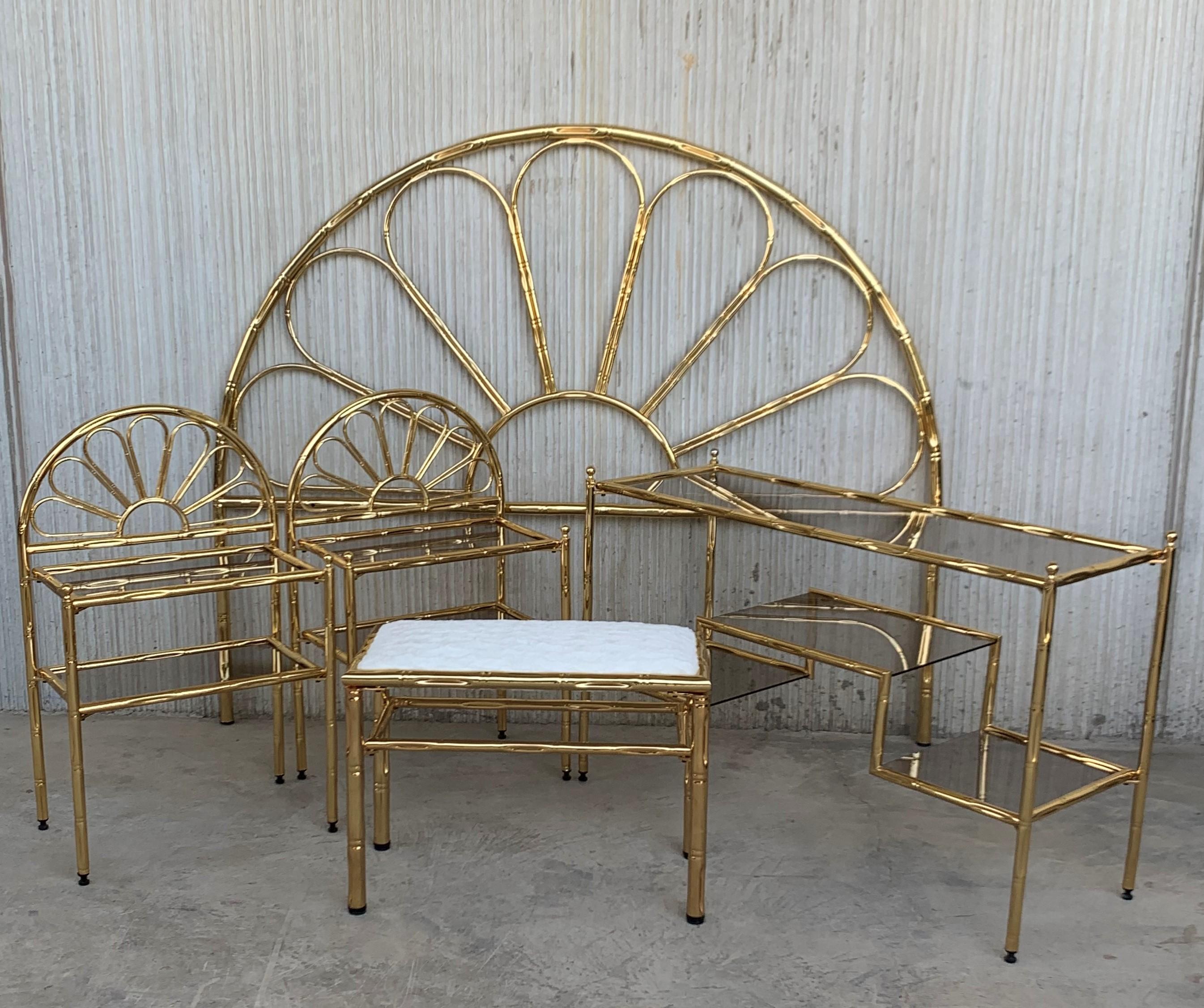 Mid-Century Modern Italian Faux Bamboo Gilt Metal Console with Smoked Glass For Sale 10