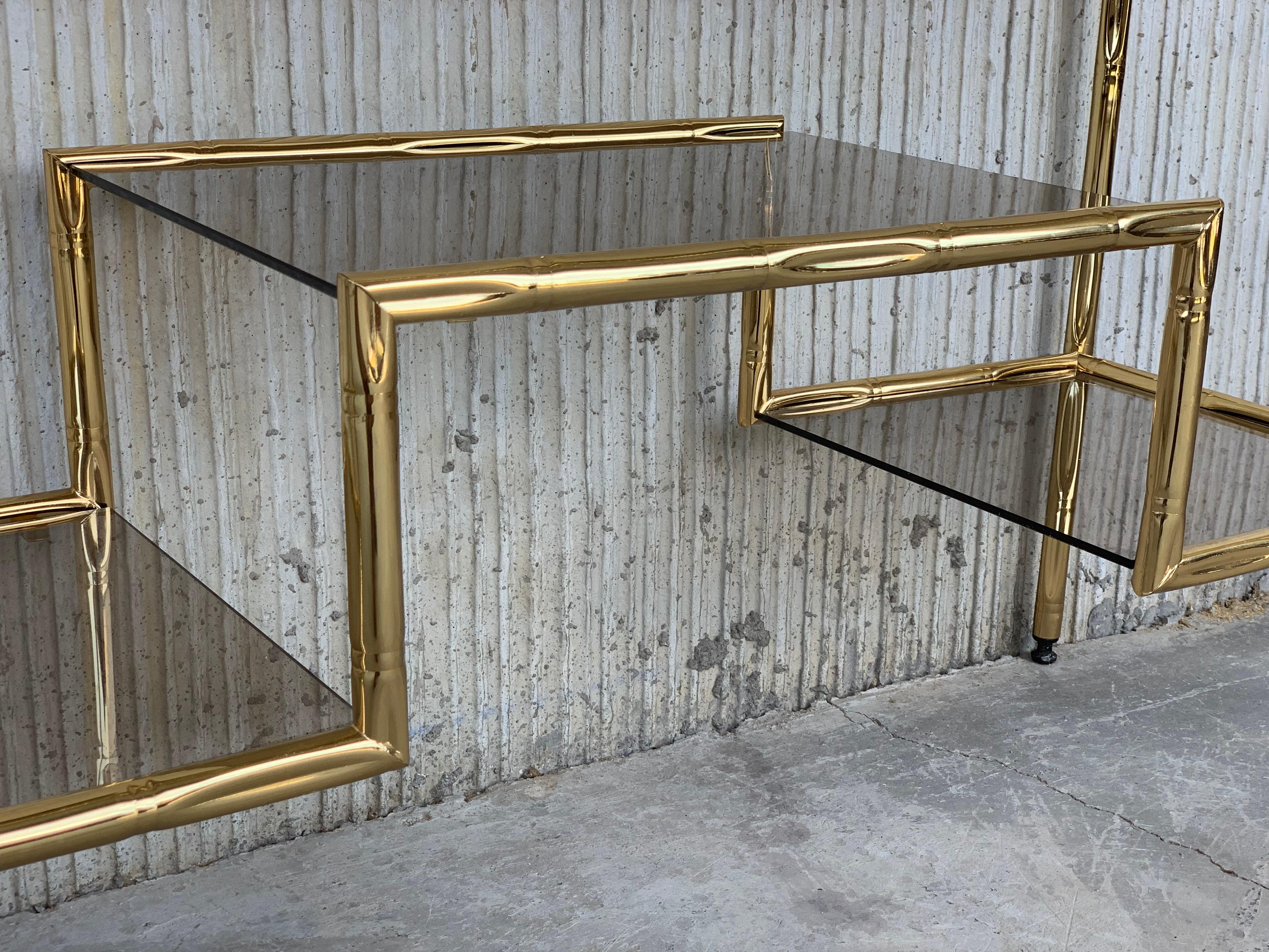 Mid-Century Modern Italian Faux Bamboo Gilt Metal Console with Smoked Glass For Sale 4