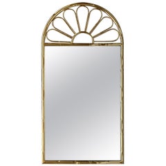 Miroir italien moderne mi-siècle en métal doré imitation bambou