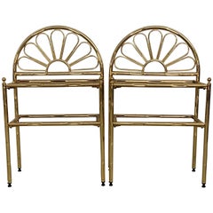 Mid-Century Modern Italian Faux Bamboo Gilt Metal NightStands with Smoked Glass