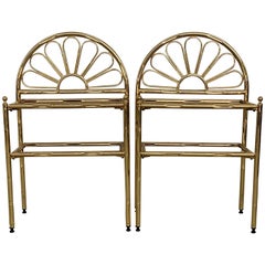 Mid-Century Modern Italian Faux Bamboo Gilt Metal NightStands with Smoked Glass