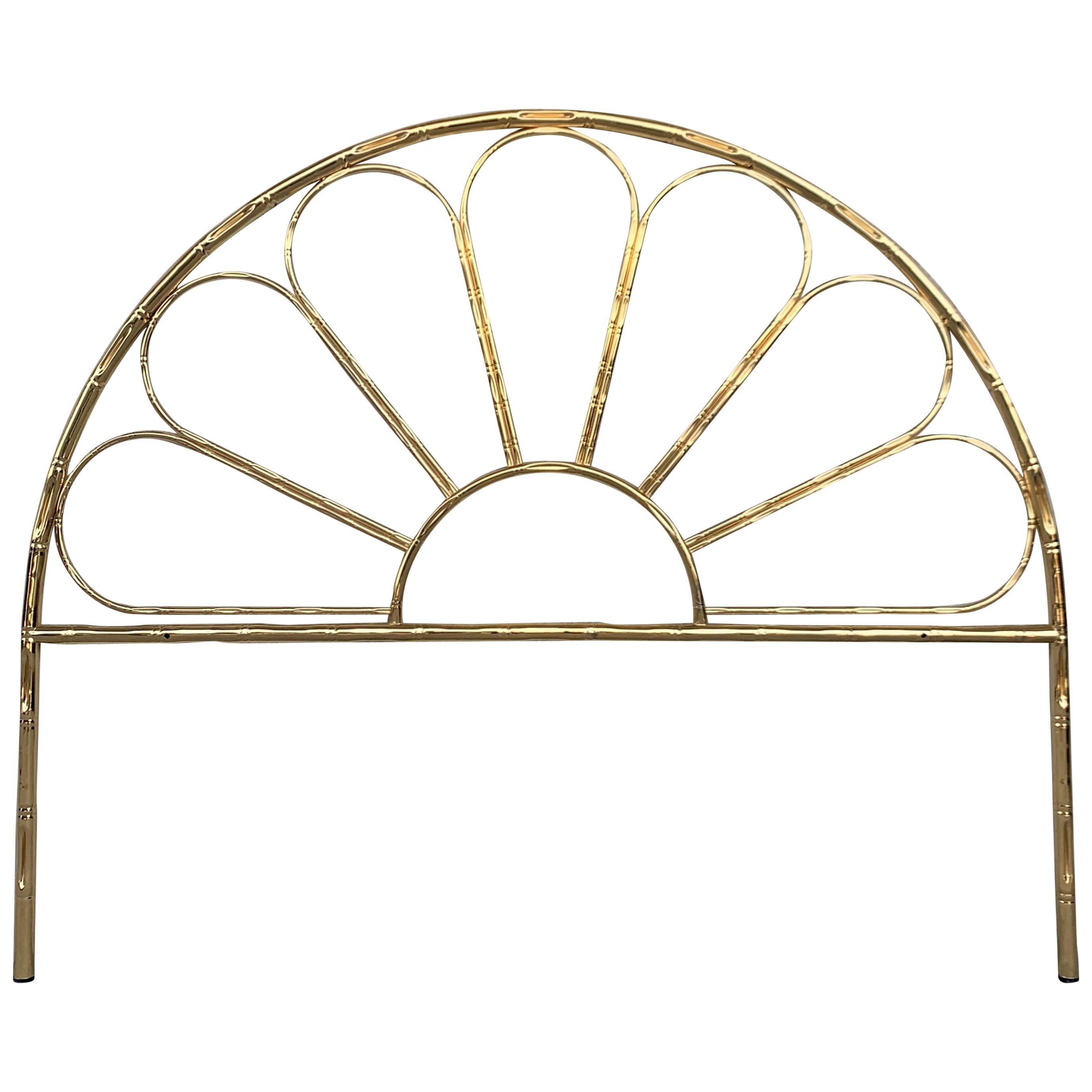 Mid-Century Modern Italian Faux Bamboo Gilt Metal Queen Headboard For Sale