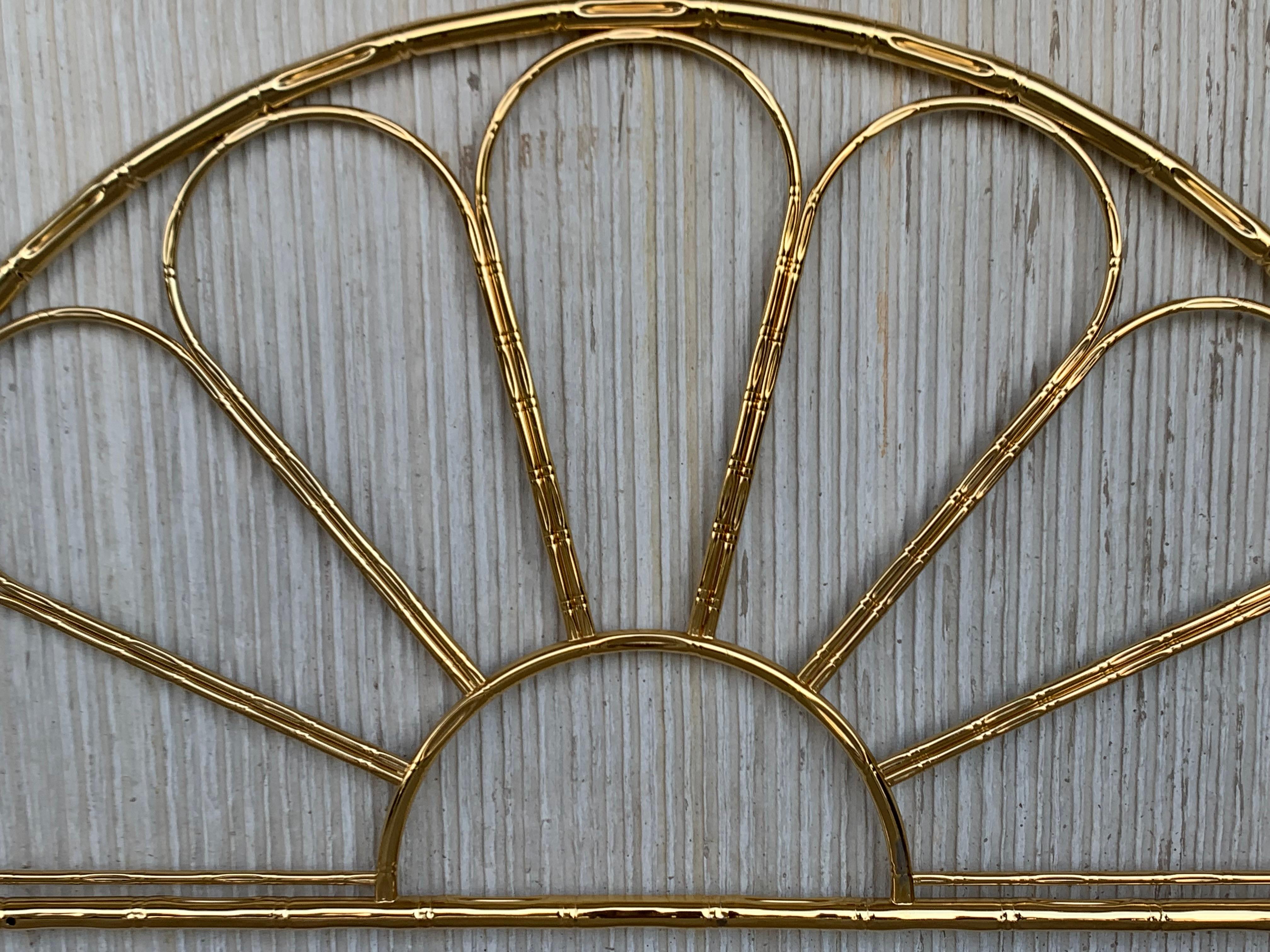 Mid-Century Modern Italian faux bamboo gilt metal queen headboard.

   