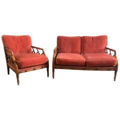 Mid-Century Modern Italian Faux Bamboo Living Room Set, 1960s