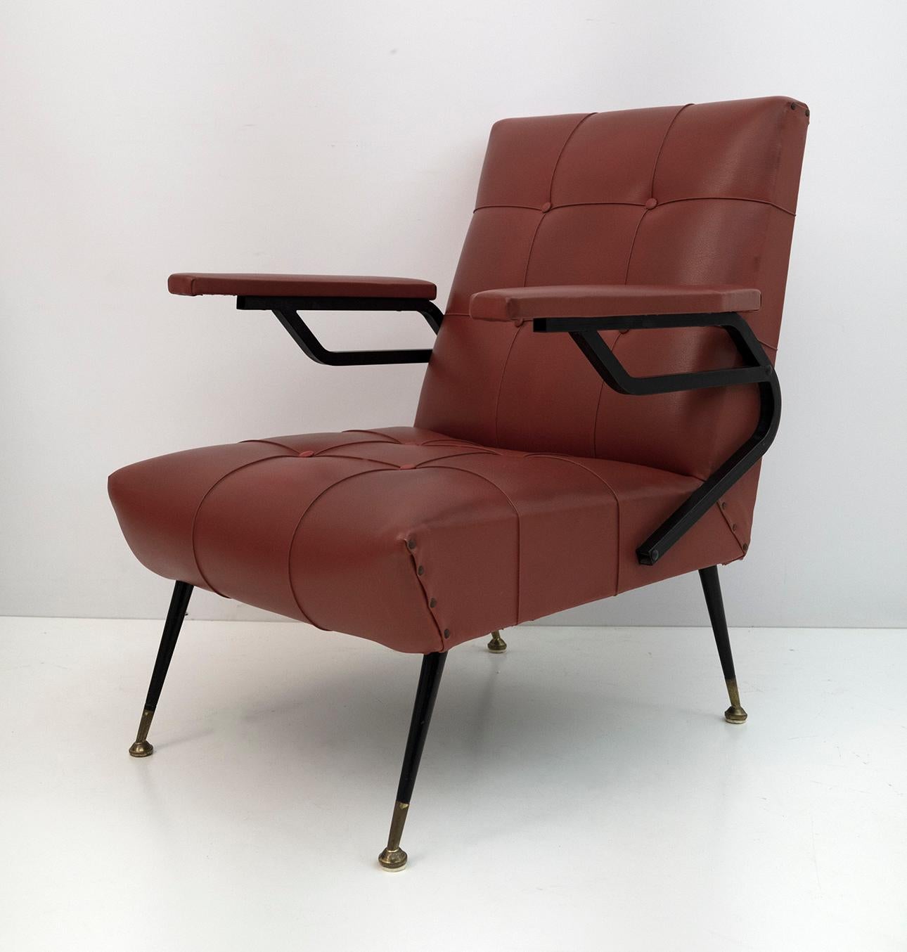 Mid-20th Century Mid-Century Modern Italian Faux Leather Small Armchair, 1960s For Sale