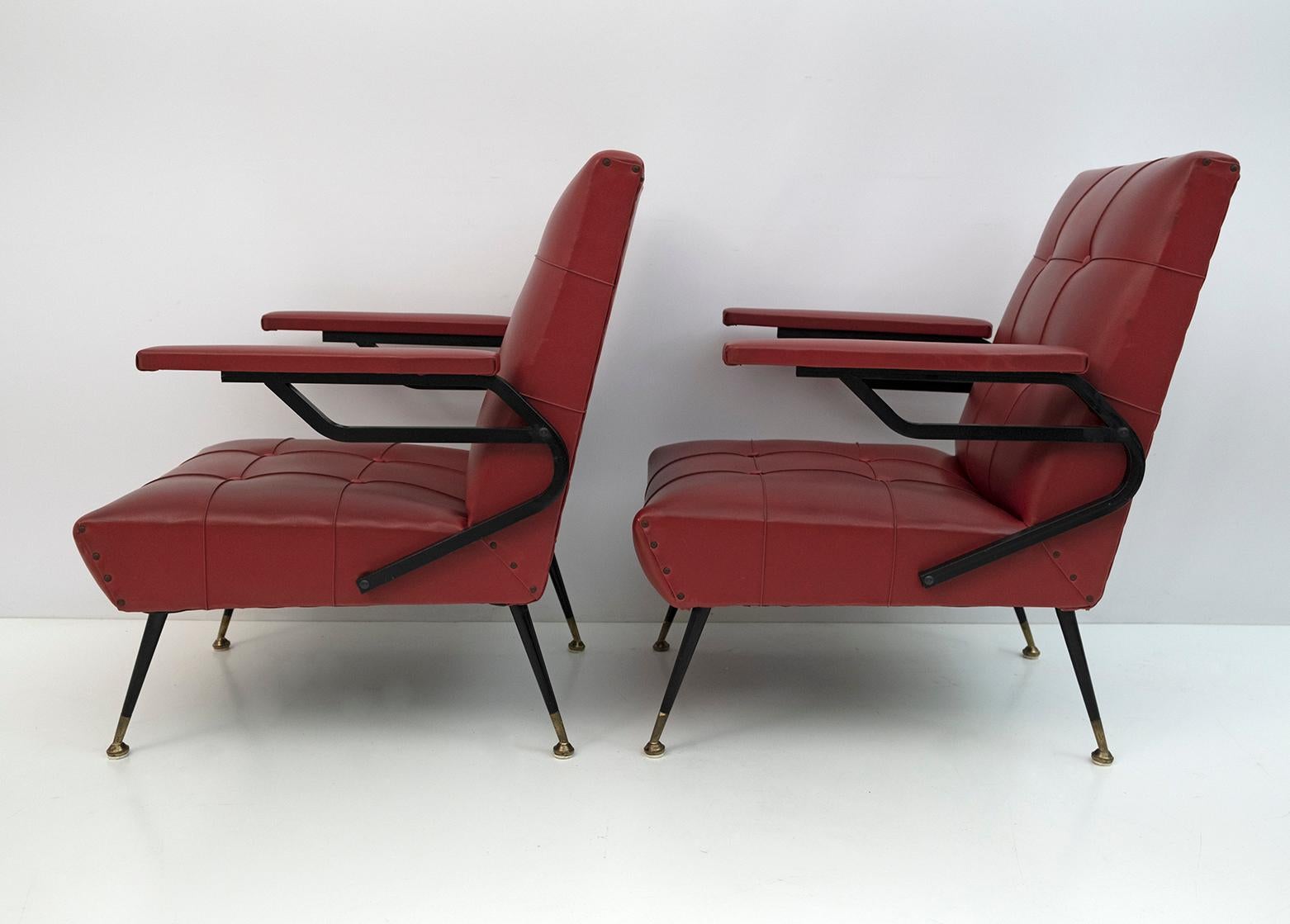 Mid-Century Modern Italian Faux Leather Small Armchair, 1960s For Sale 1