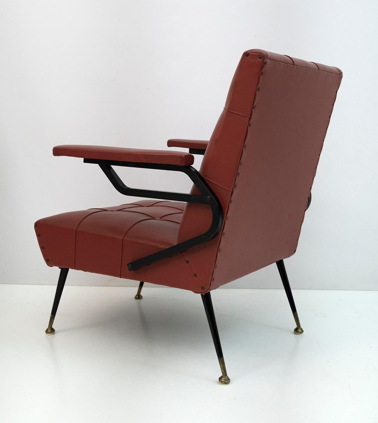 Mid-Century Modern Italian Faux Leather Small Armchair, 1960s For Sale 2