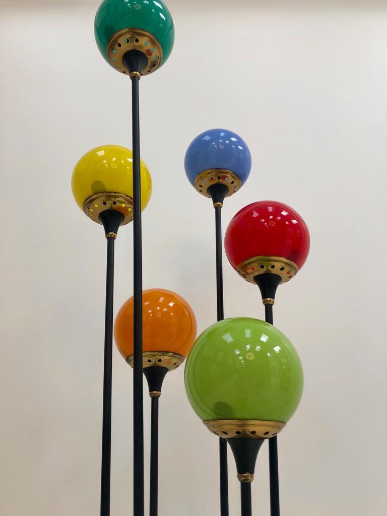 Brass Mid-Century Italian Coloured shades Floor Lamp, Designed by Stilnovo. 1950s