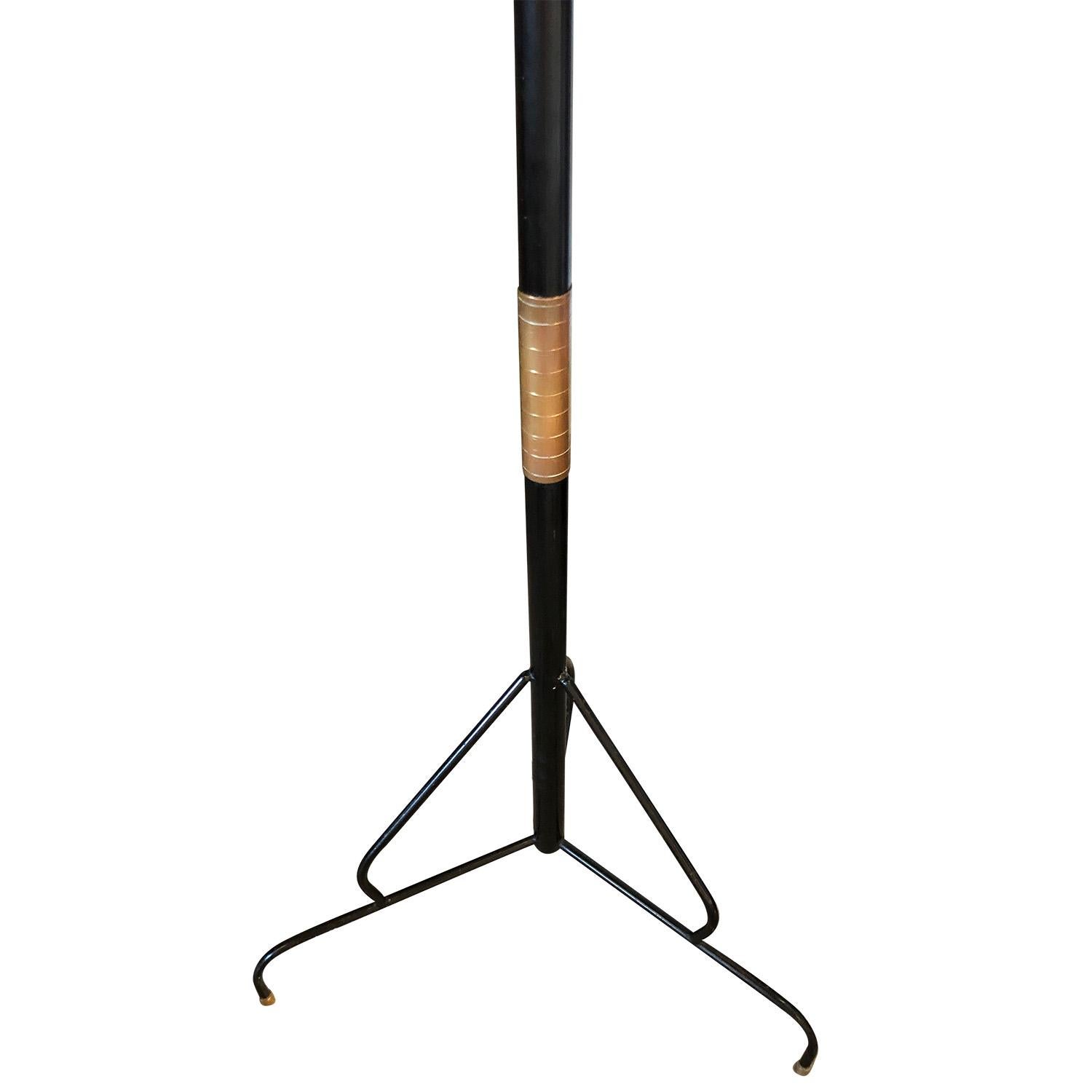 Frosted 20th Century Black Small Italian Metal, Brass Floor Lamp