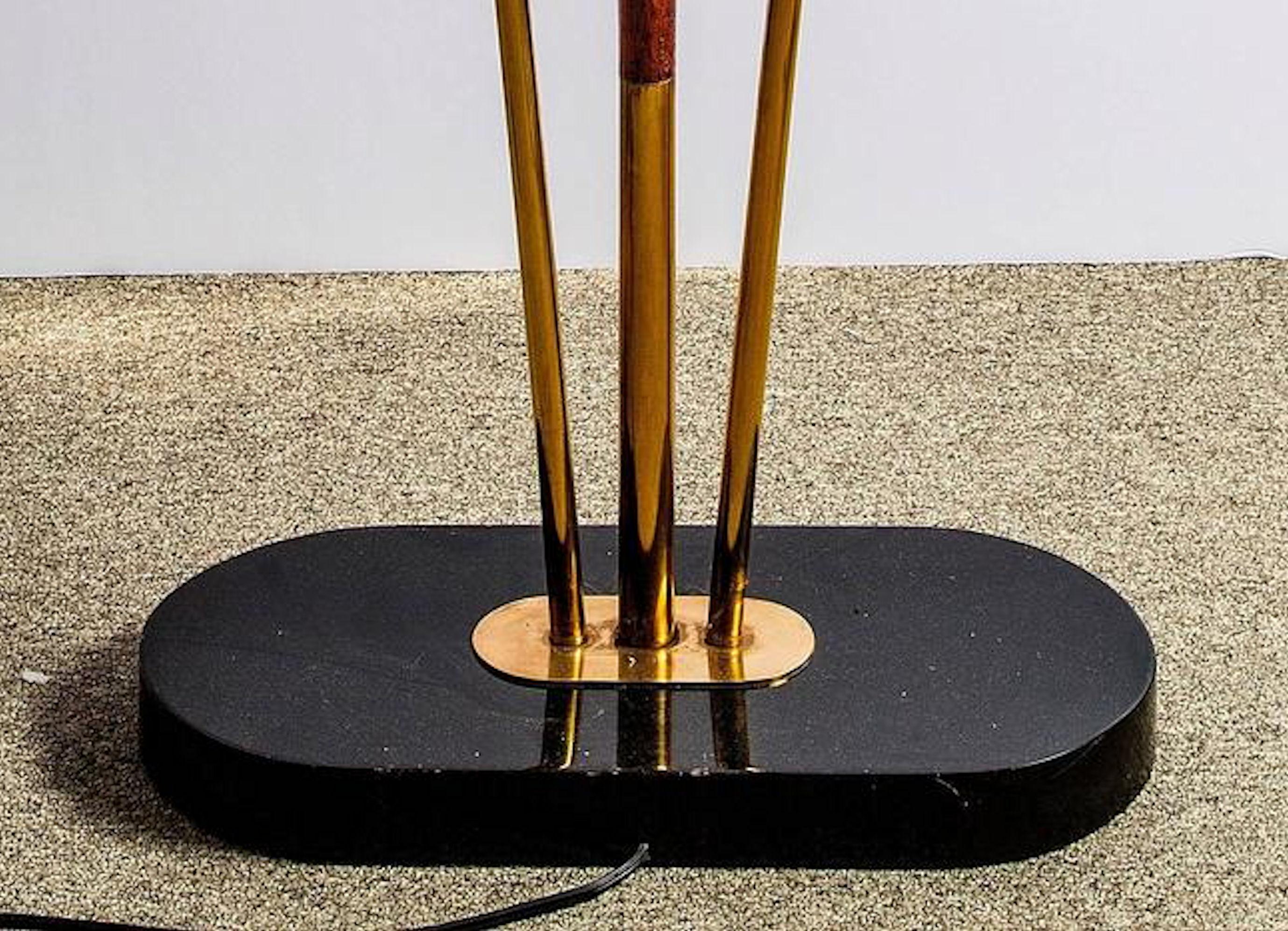 Mid-Century Modern Italian Floor Lamp in Wood, Brass and Murano Glass Shades In Good Condition In Dallas, TX