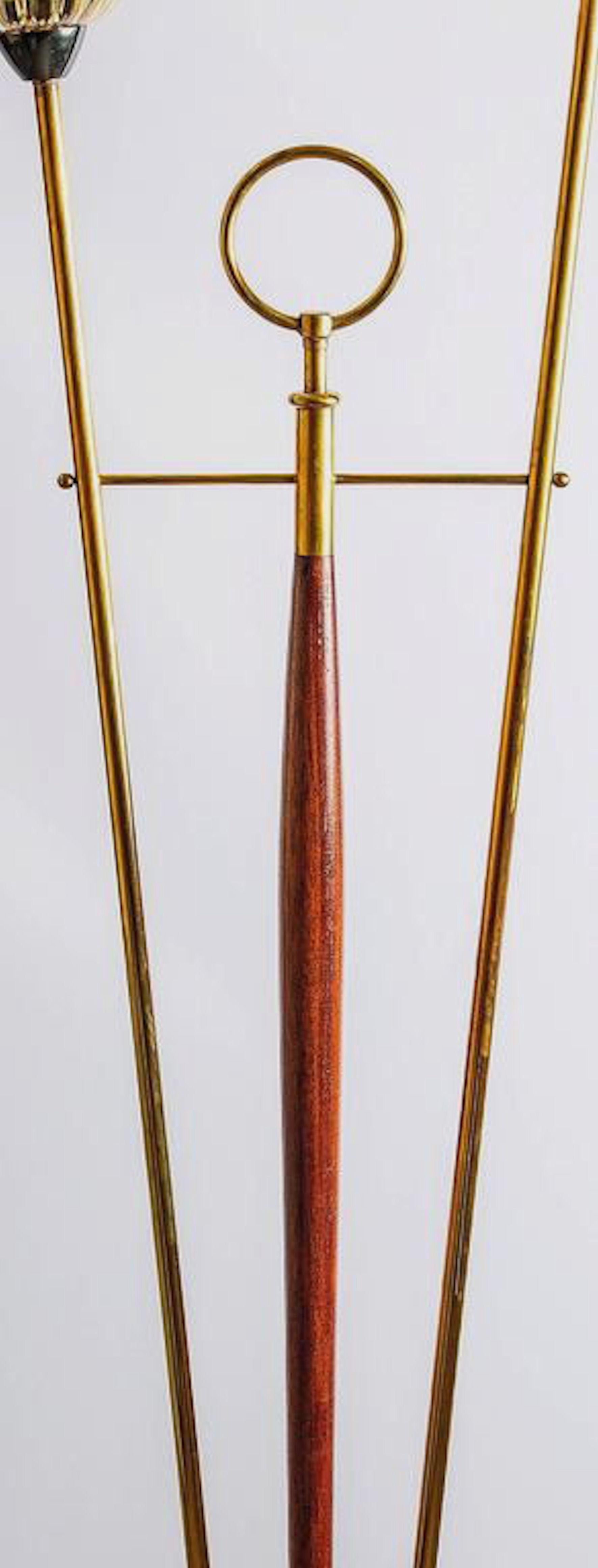 Mid-20th Century Mid-Century Modern Italian Floor Lamp in Wood, Brass and Murano Glass Shades