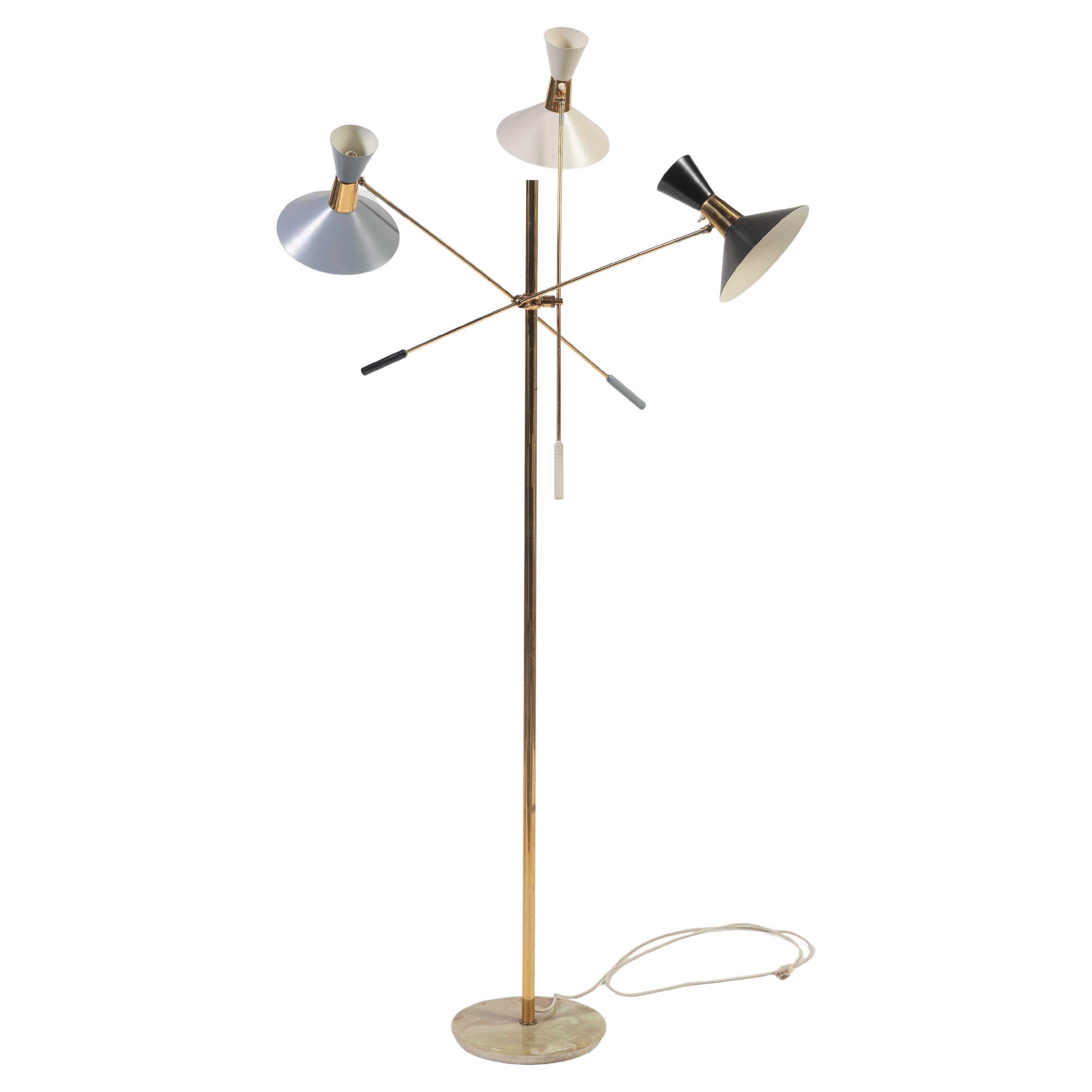 Mid-Century Modern Italian Floor Lamp, Lacquered Aluminum Shades with Three Arms For Sale