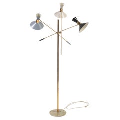 Retro Mid-Century Modern Italian Floor Lamp, Lacquered Aluminum Shades with Three Arms