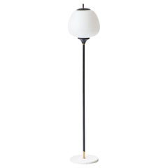 Italian floor lamp in black metal  opaline glass and marble base