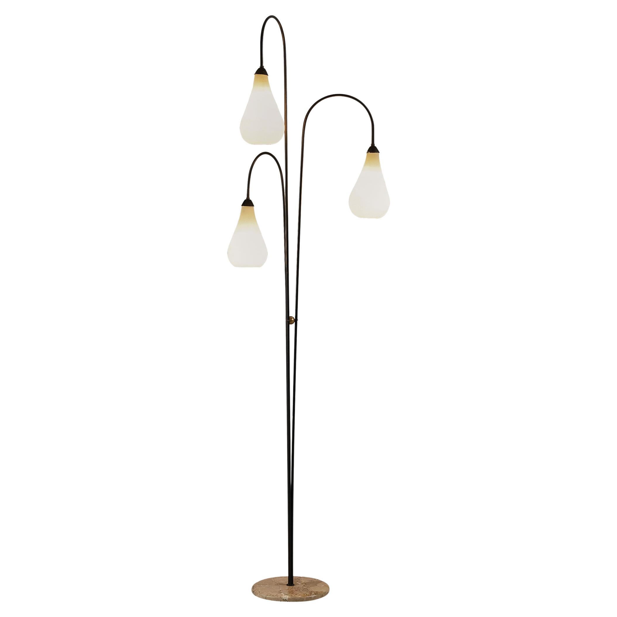 Mid-Century Modern Italian Floor Lamp with White Shades For Sale