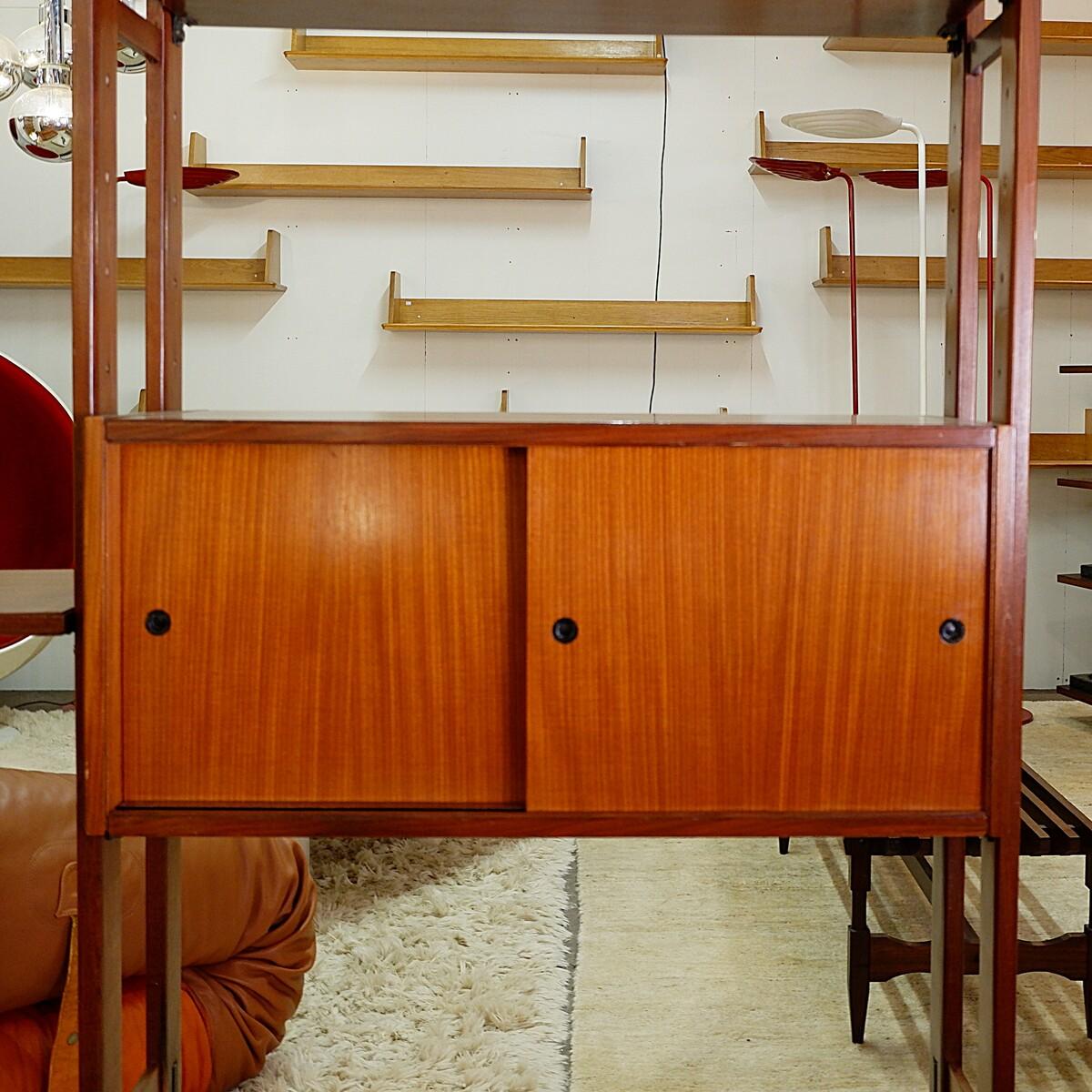 Mid-20th Century Mid Century Modern Italian Floor to Ceiling teak Wall Unit - 1960s For Sale