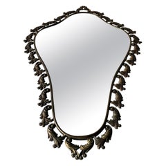 Mid Century Modern Italian Floral Brass Frame Wall Mirror, 1950s, Italy