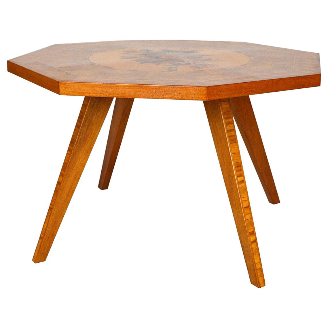 Mid-Century Modern Italian Floral Inlaid Round Coffee / Side Table / Gueridon For Sale