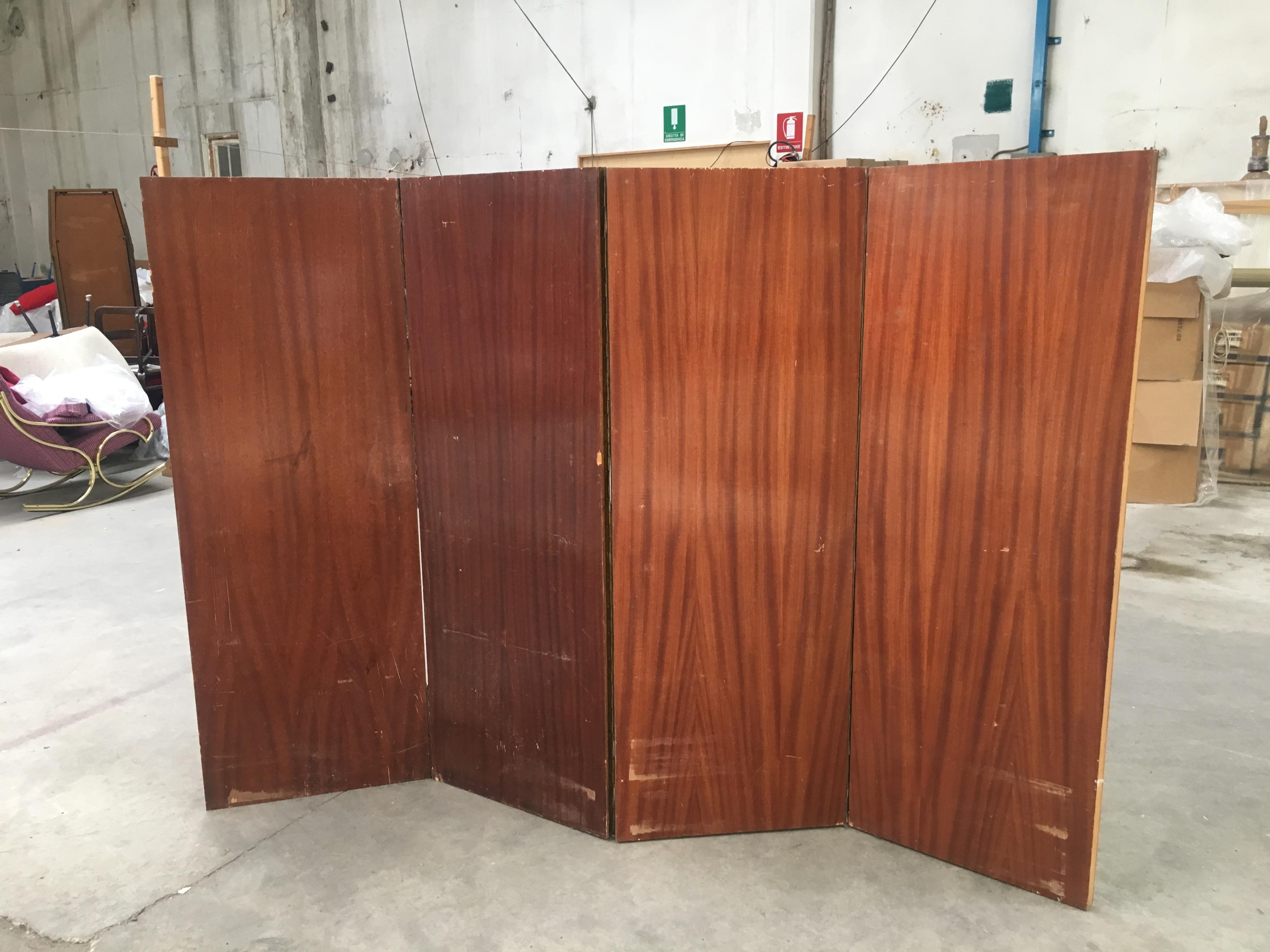 Mid-Century Modern Italian Folding Four-Panel Decorated Screen by Enzo Strada In Good Condition For Sale In Prato, IT