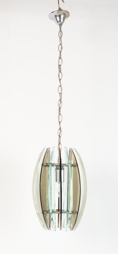Mid-Century Modern Italian Fontana Arte Style Glass and Nickel Pendant Light