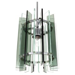 Mid-Century Modern Italian Fontana Arte Style Glass and Nickel Pendant Light