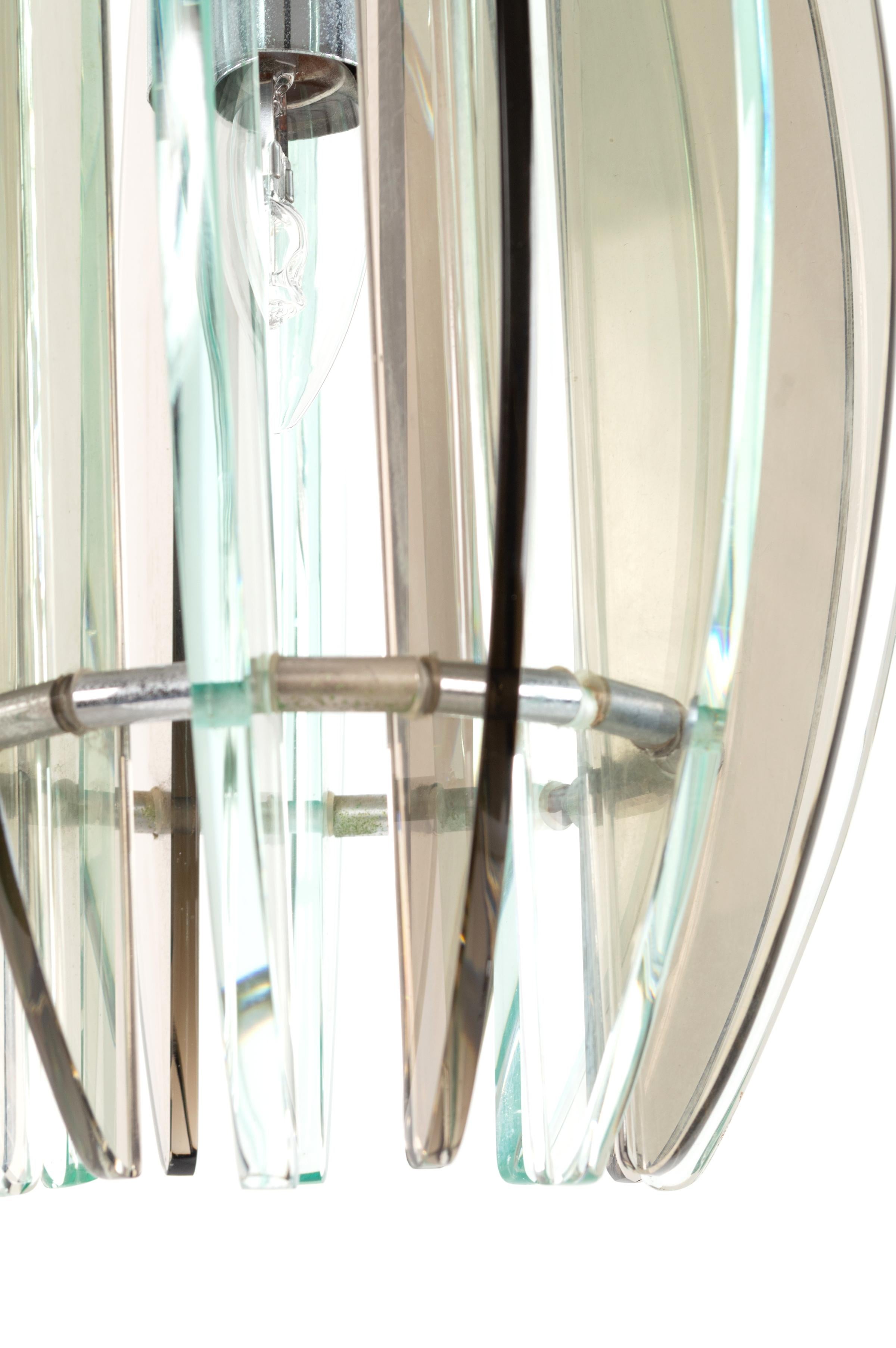 20th Century Mid-Century Modern Italian Fontana Arte Style Glass and Nickel Pendant Light For Sale