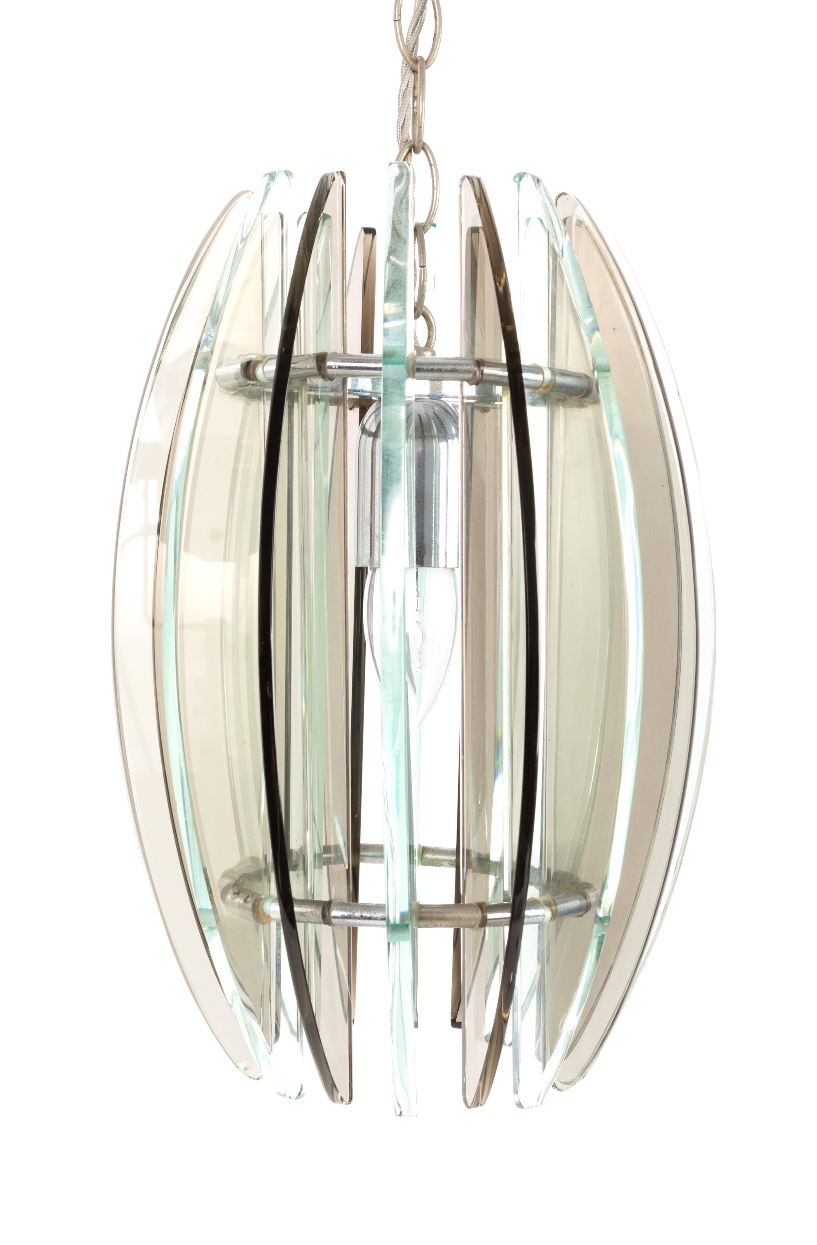 20ième siècle Lampe à suspension italienne de style Fontana Arte en verre et nickel, mi-siècle moderne en vente