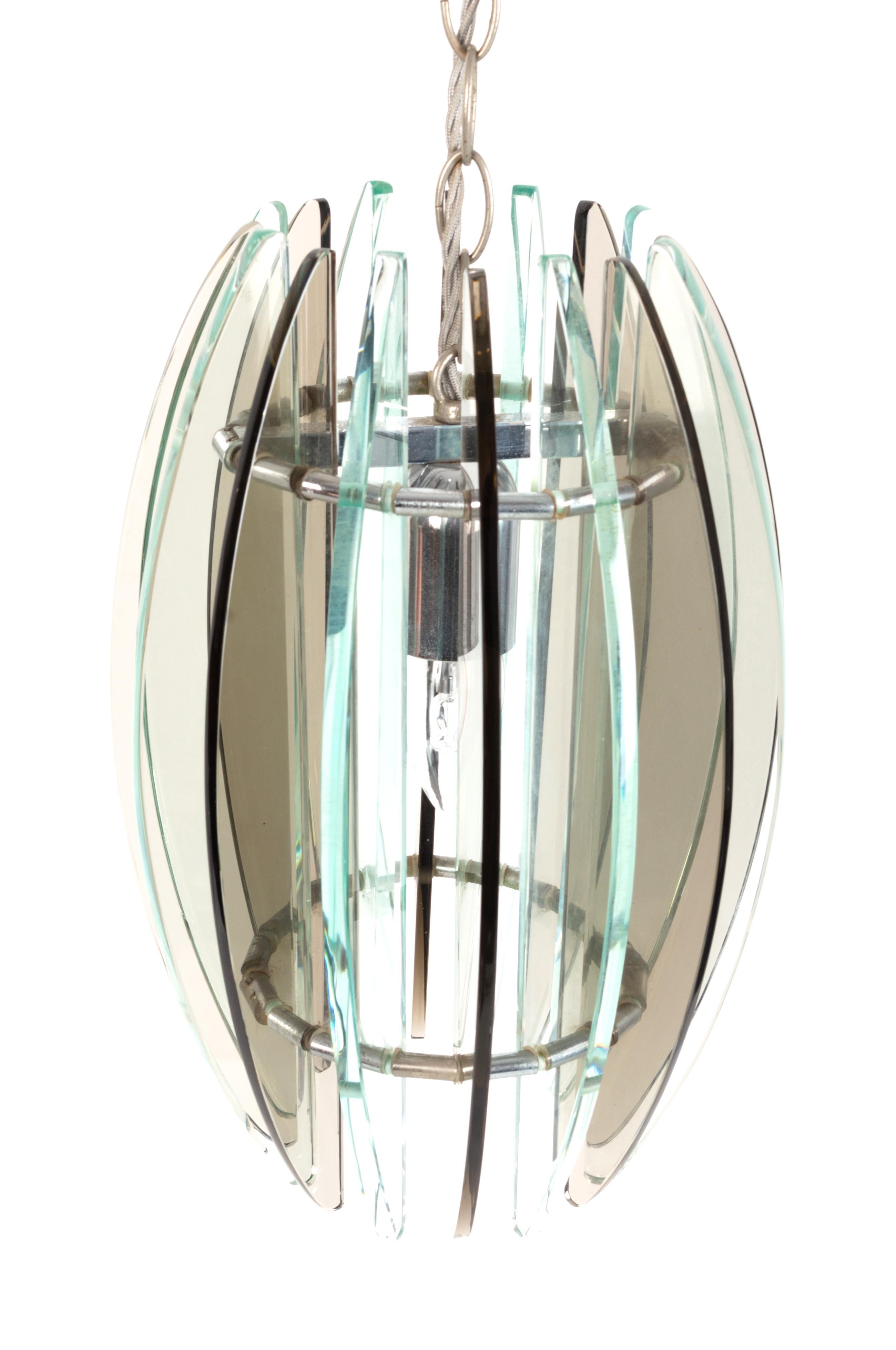 Verre Lampe à suspension italienne de style Fontana Arte en verre et nickel, mi-siècle moderne en vente