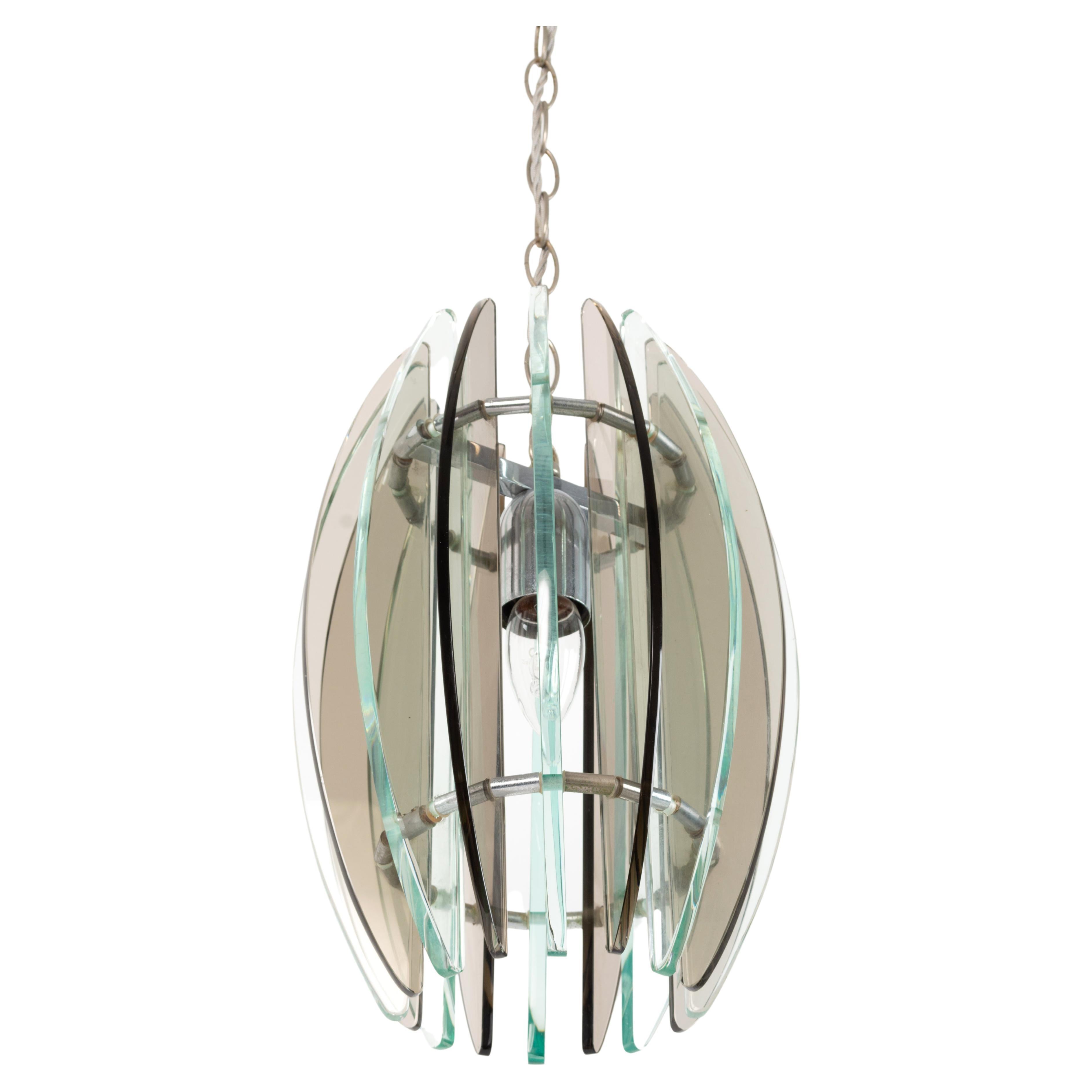 Mid-Century Modern Italian Fontana Arte Style Glass and Nickel Pendant Light