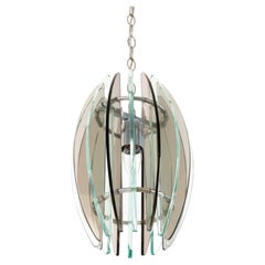 Vintage Mid-Century Modern Italian Fontana Arte Style Glass and Nickel Pendant Light