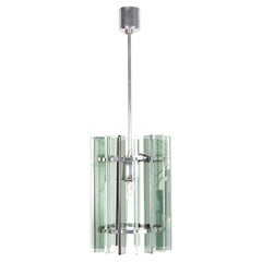 Lampe à suspension italienne de style Fontana Arte en verre et nickel, mi-siècle moderne