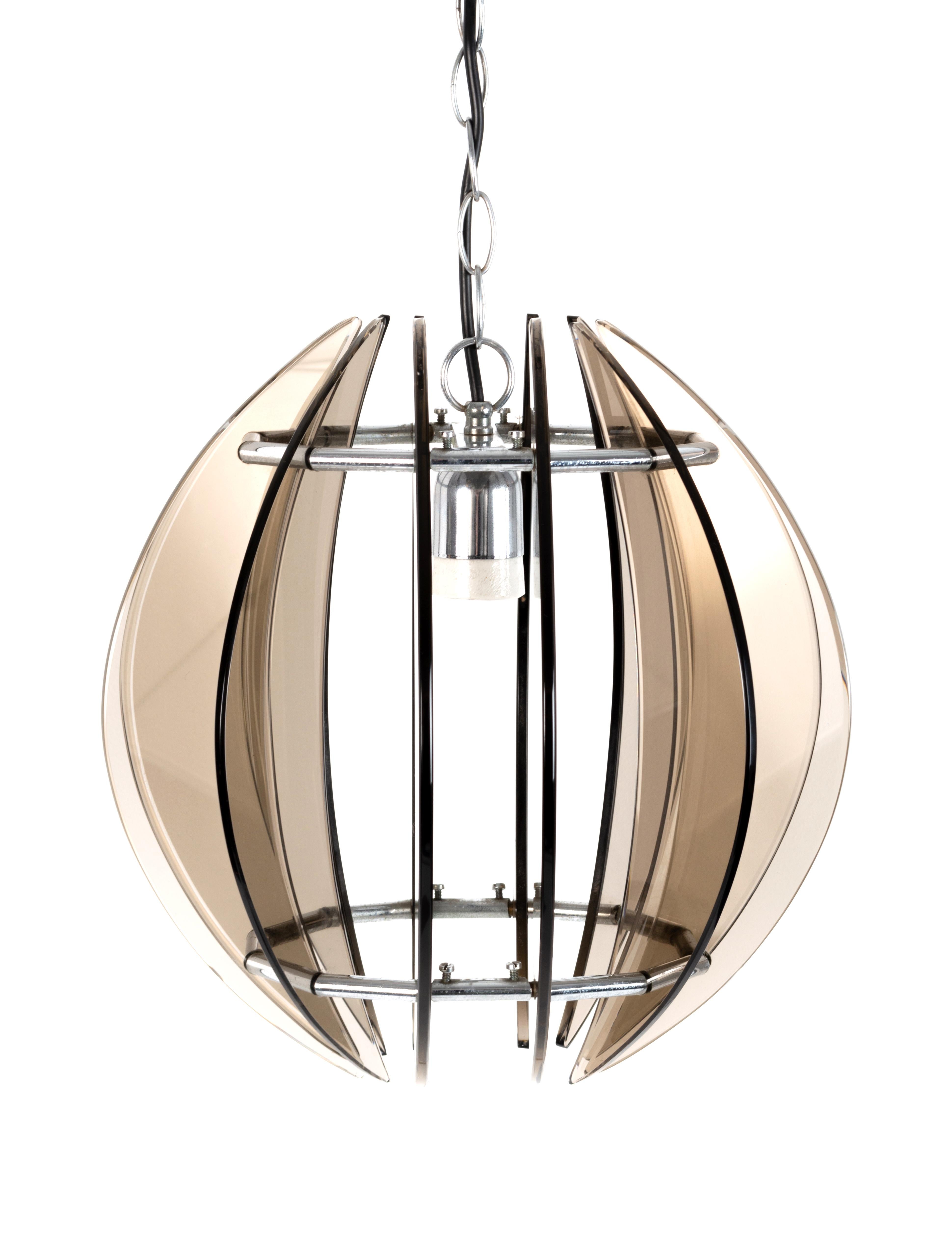 Mid-Century Modern Italian Fontana Arte Style Smoked Glass Pendant Light For Sale 1