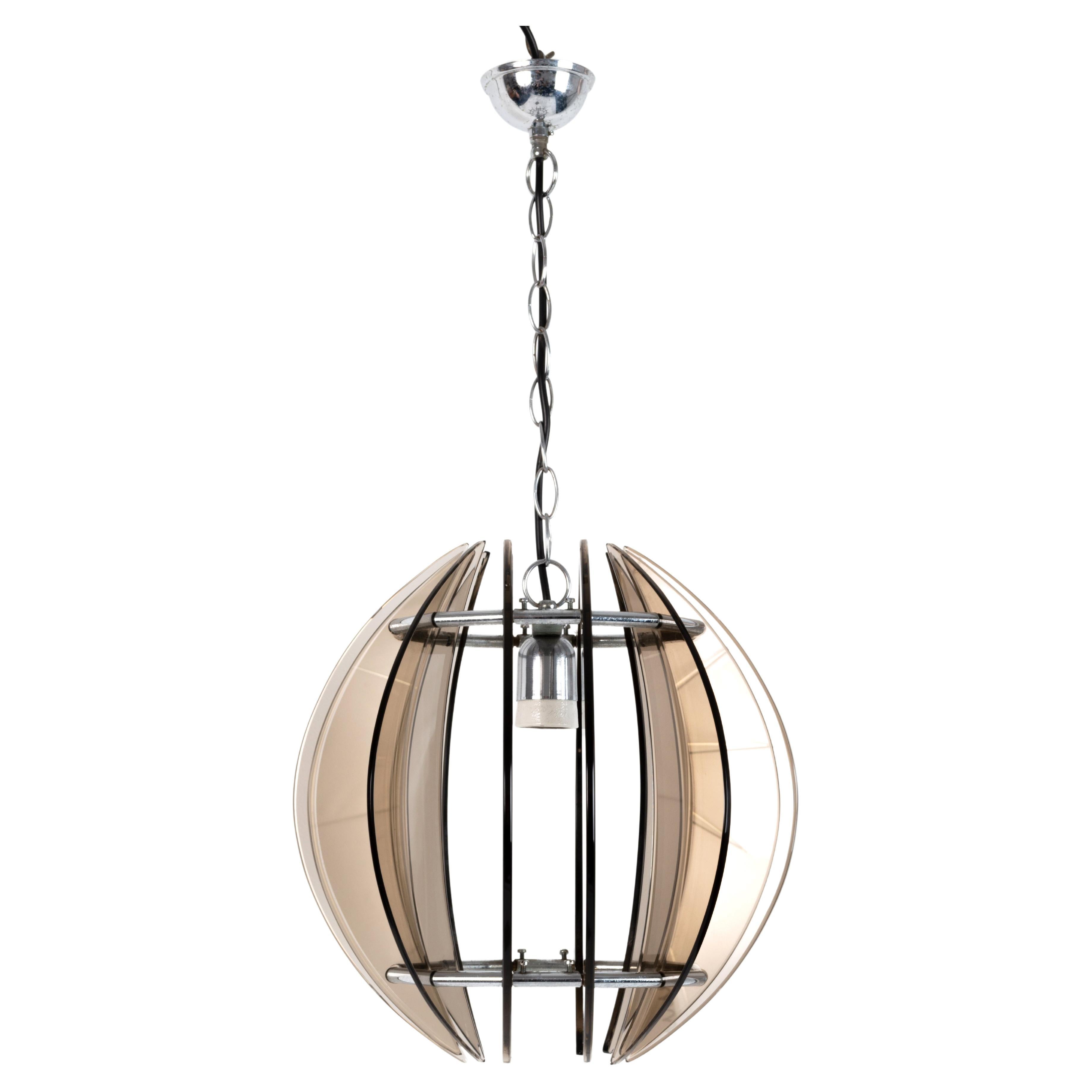 Lampe à suspension italienne Fontana Arte de style mi-siècle moderne en verre fumé
