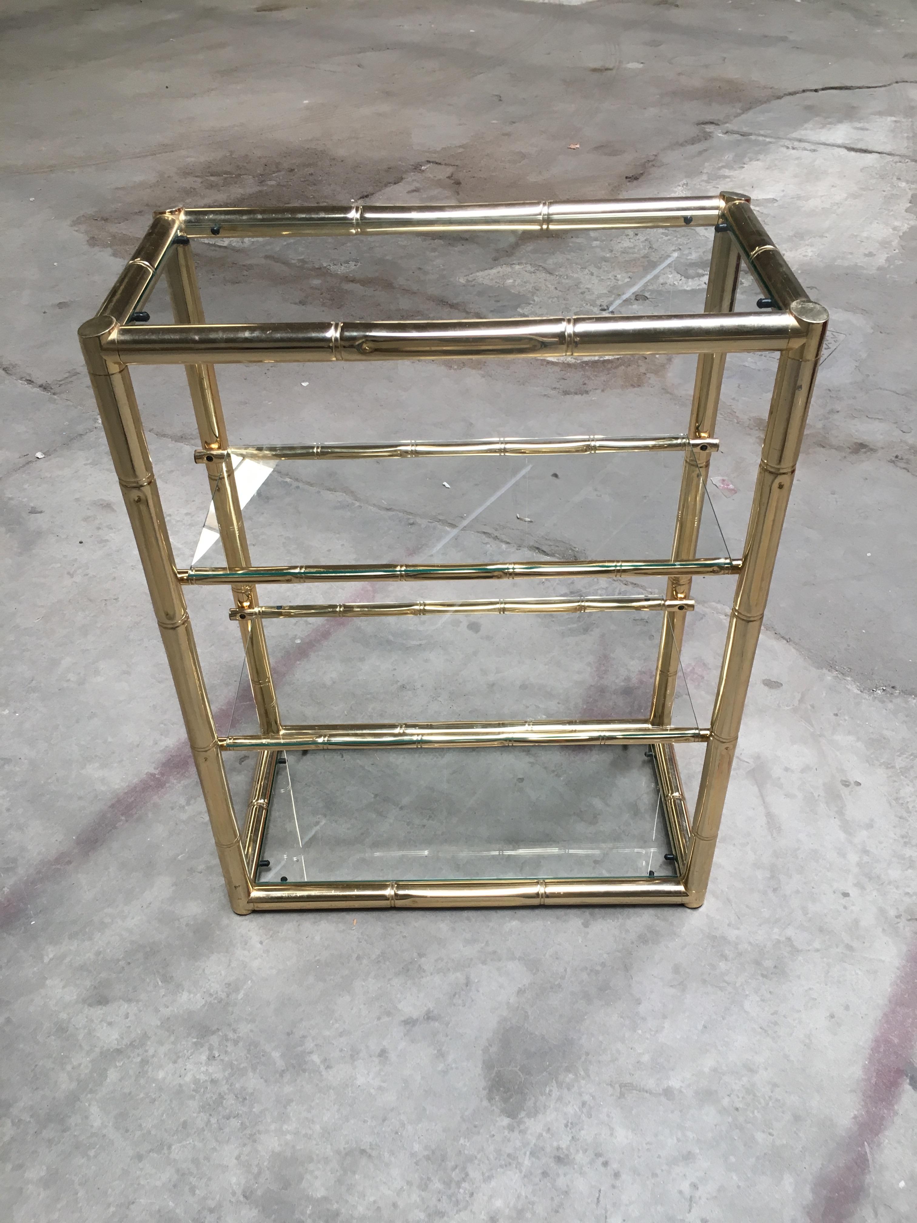 Mid-Century Modern Italian Four-Tier Gilt Metal Faux Bamboo Étagère with Glass 2