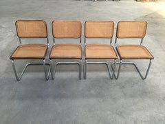Mid-Century Modern Italian Four Walnut Cesca Chairs by Marcel Breuer, 1970s