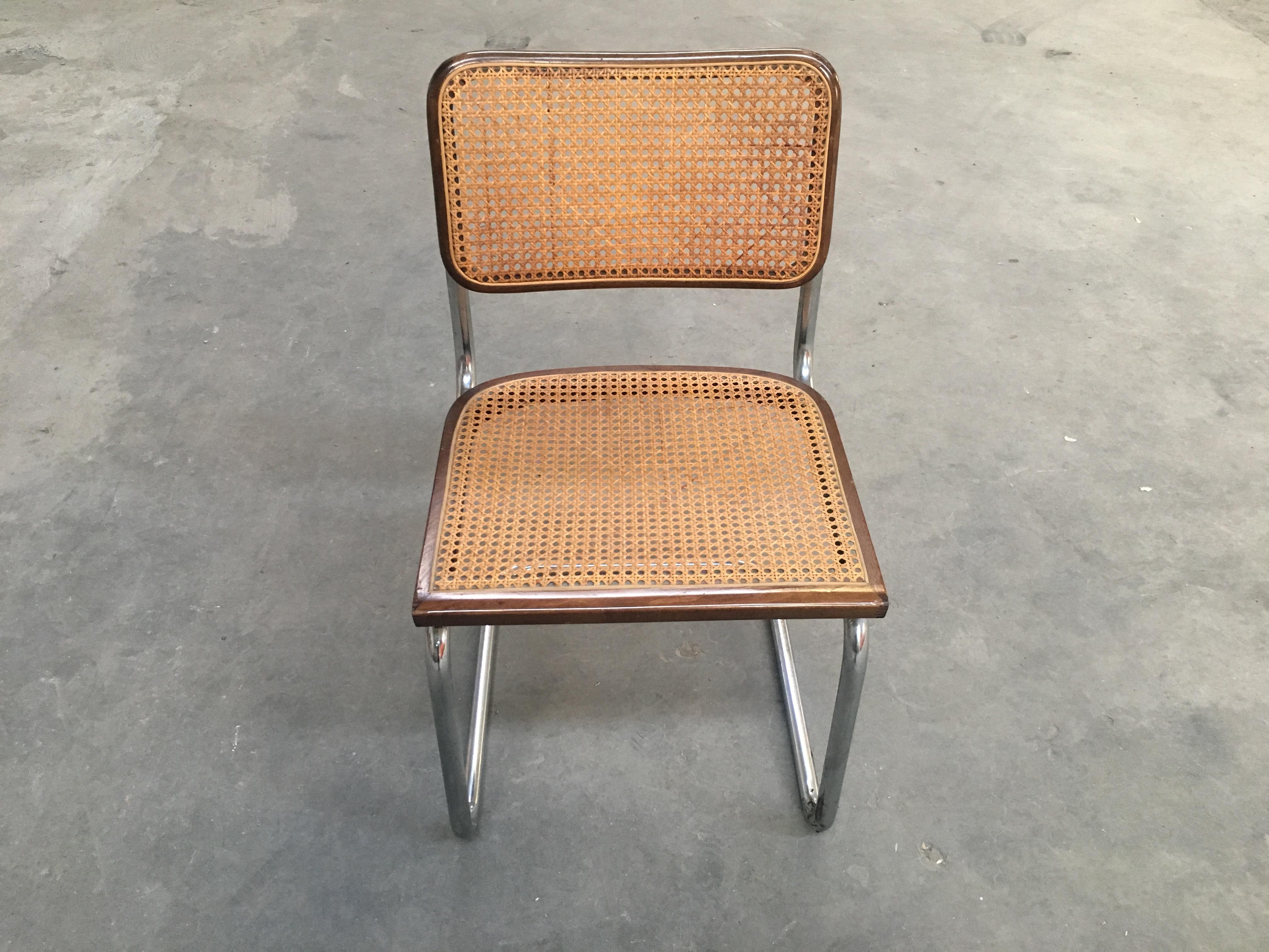 Late 20th Century Mid-Century Modern Italian Four Walnut Cesca Chairs by Marcel Breuer, 1970s