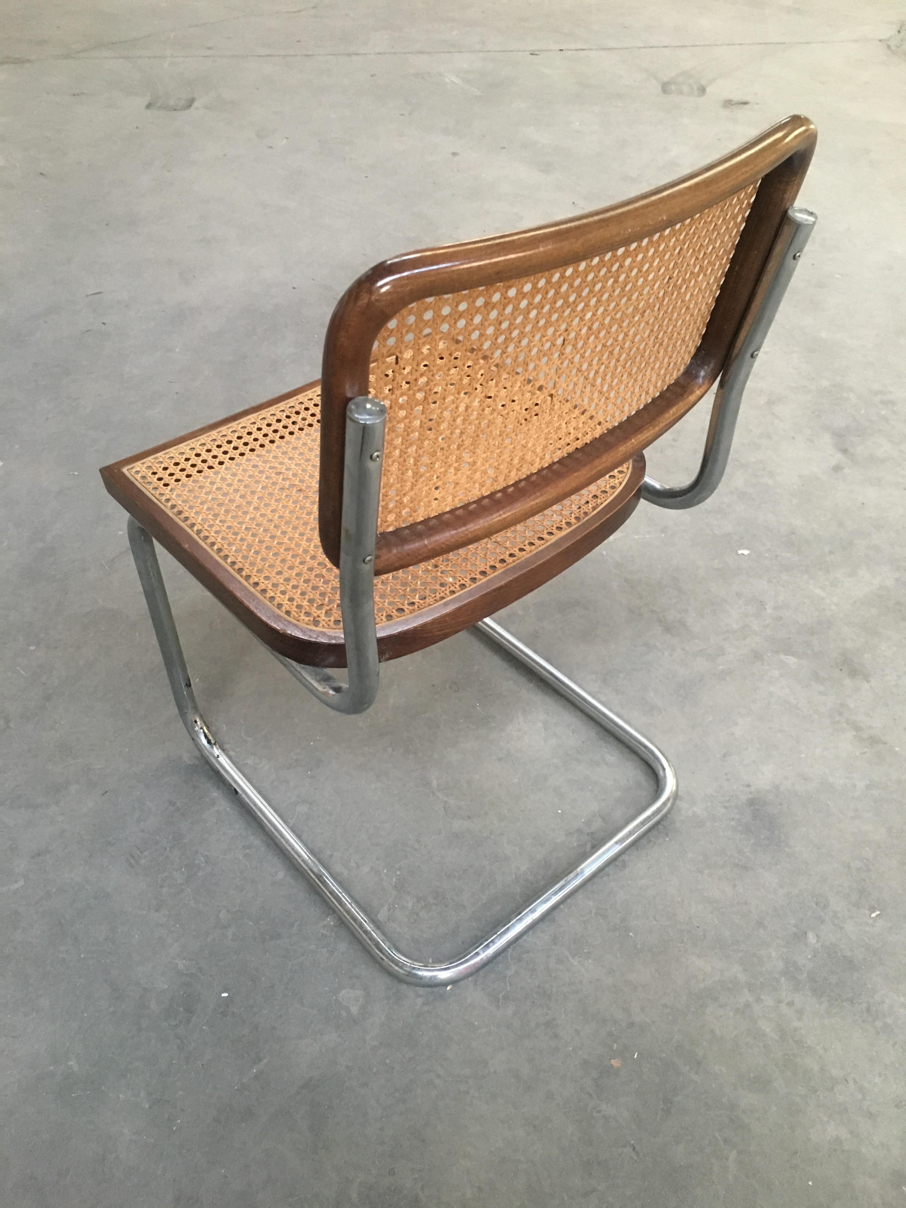 Mid-Century Modern Italian Four Walnut Cesca Chairs by Marcel Breuer, 1970s 1