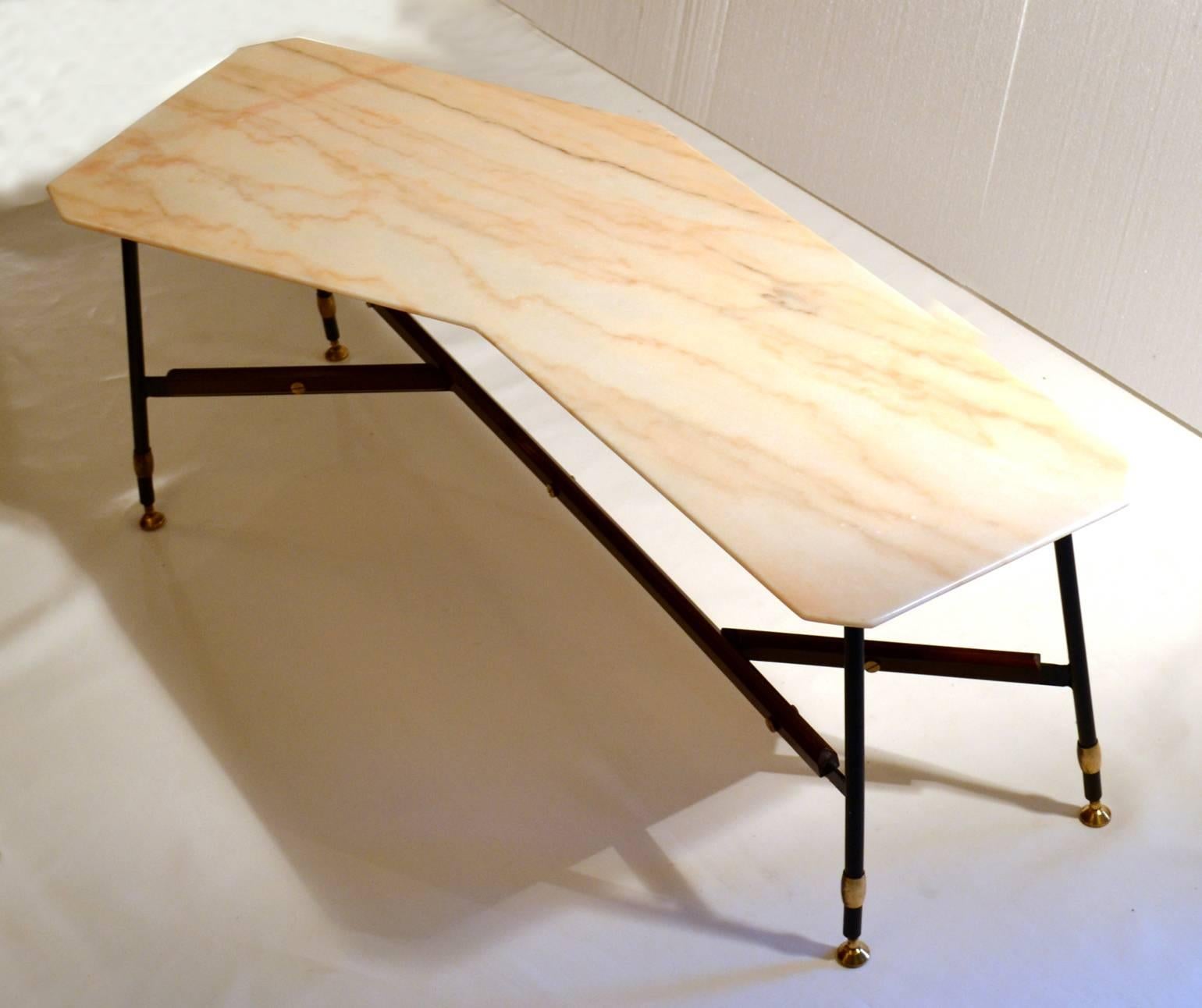 Mid-Century Modern Italian Coffee Table Marble-Top on Metal Frame