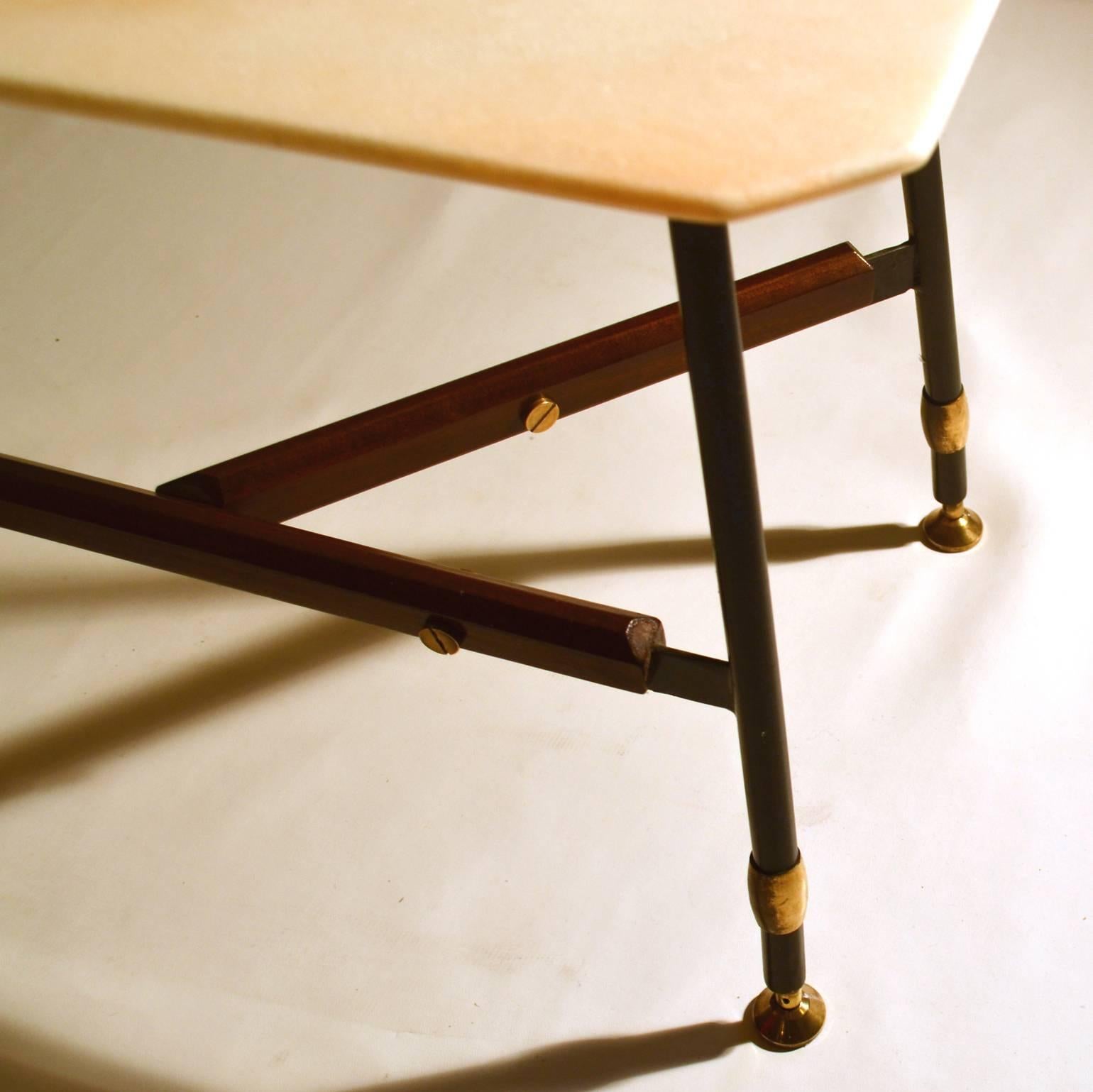 Mid-20th Century Italian Coffee Table Marble-Top on Metal Frame