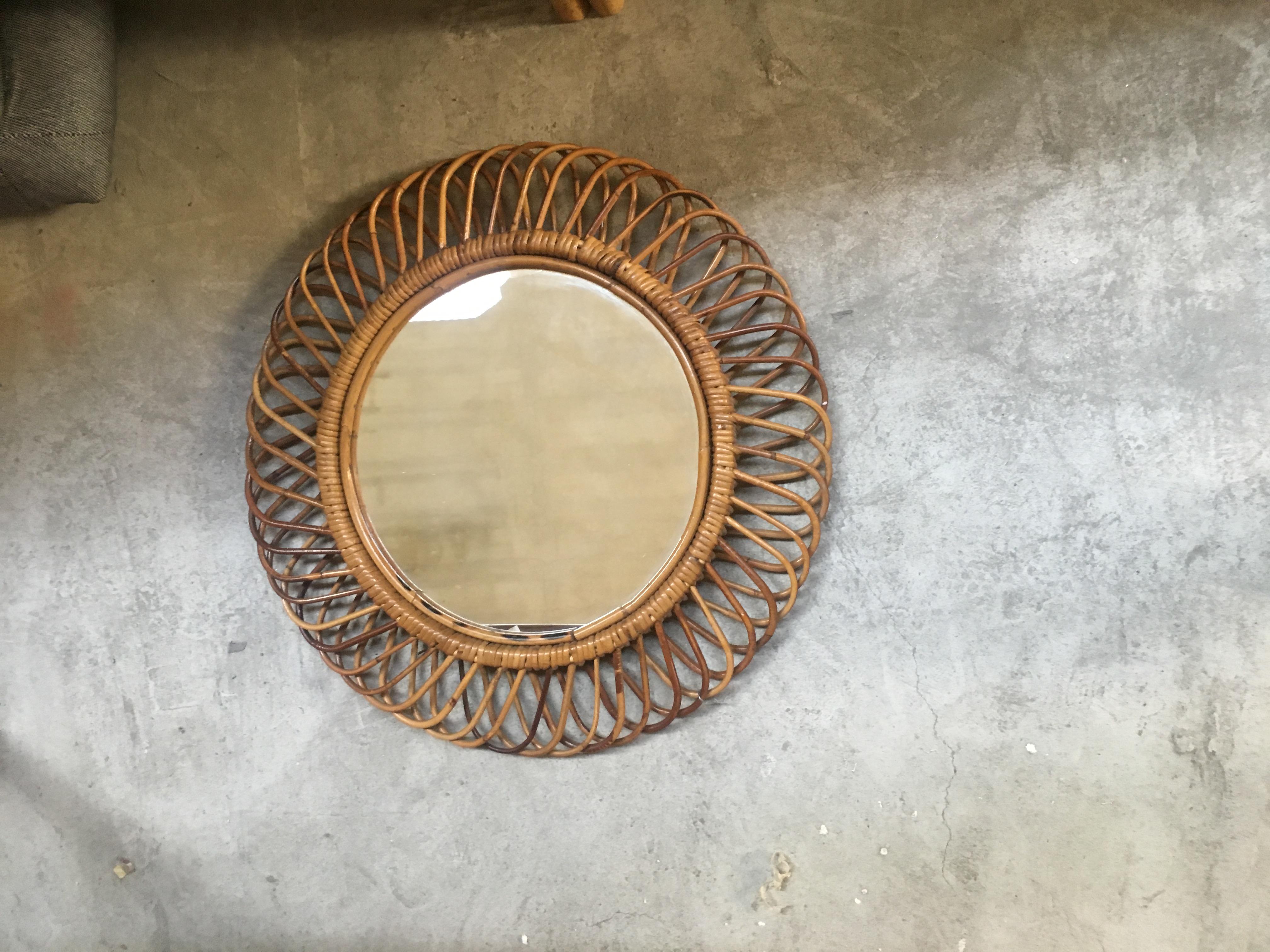 Mid-Century Modern Italian French Riviera Bamboo Wall Mirror, 1960s In Good Condition In Prato, IT