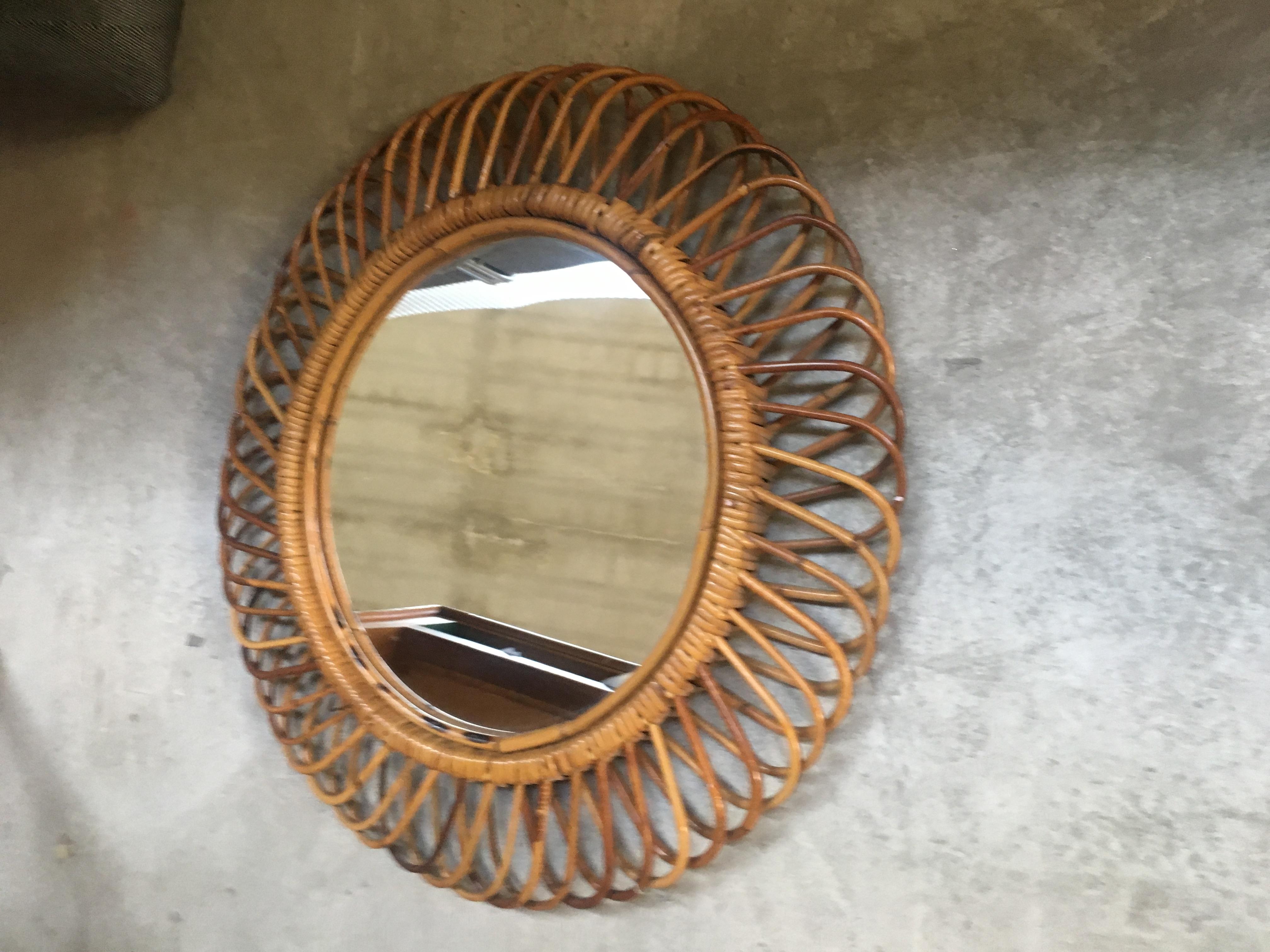 Mid-20th Century Mid-Century Modern Italian French Riviera Bamboo Wall Mirror, 1960s