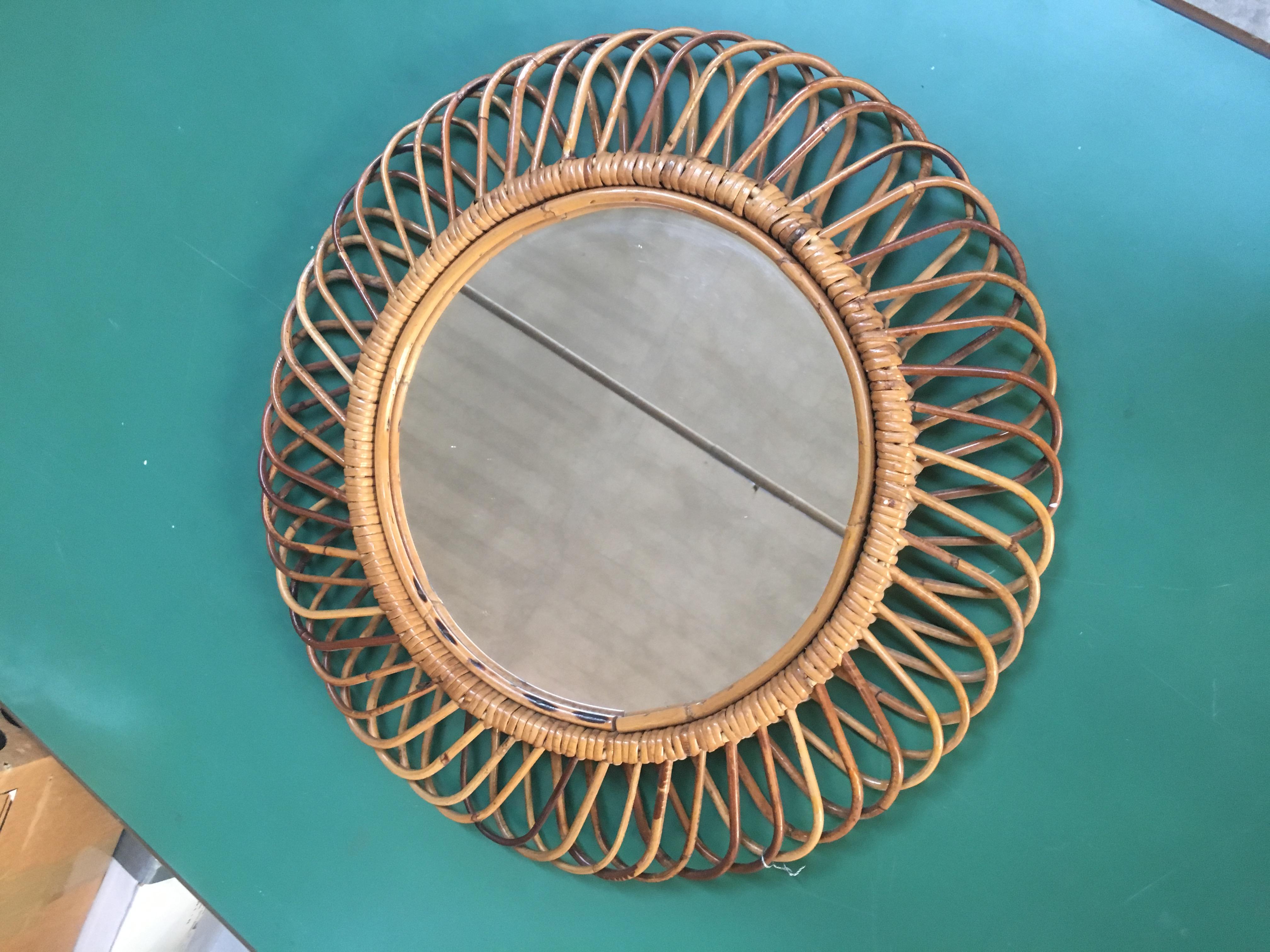 Mid-Century Modern Italian French Riviera Bamboo Wall Mirror, 1960s 2