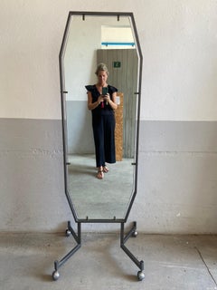 Mid-Century Modern Italian Full Length Mirror on Wheels 1970s