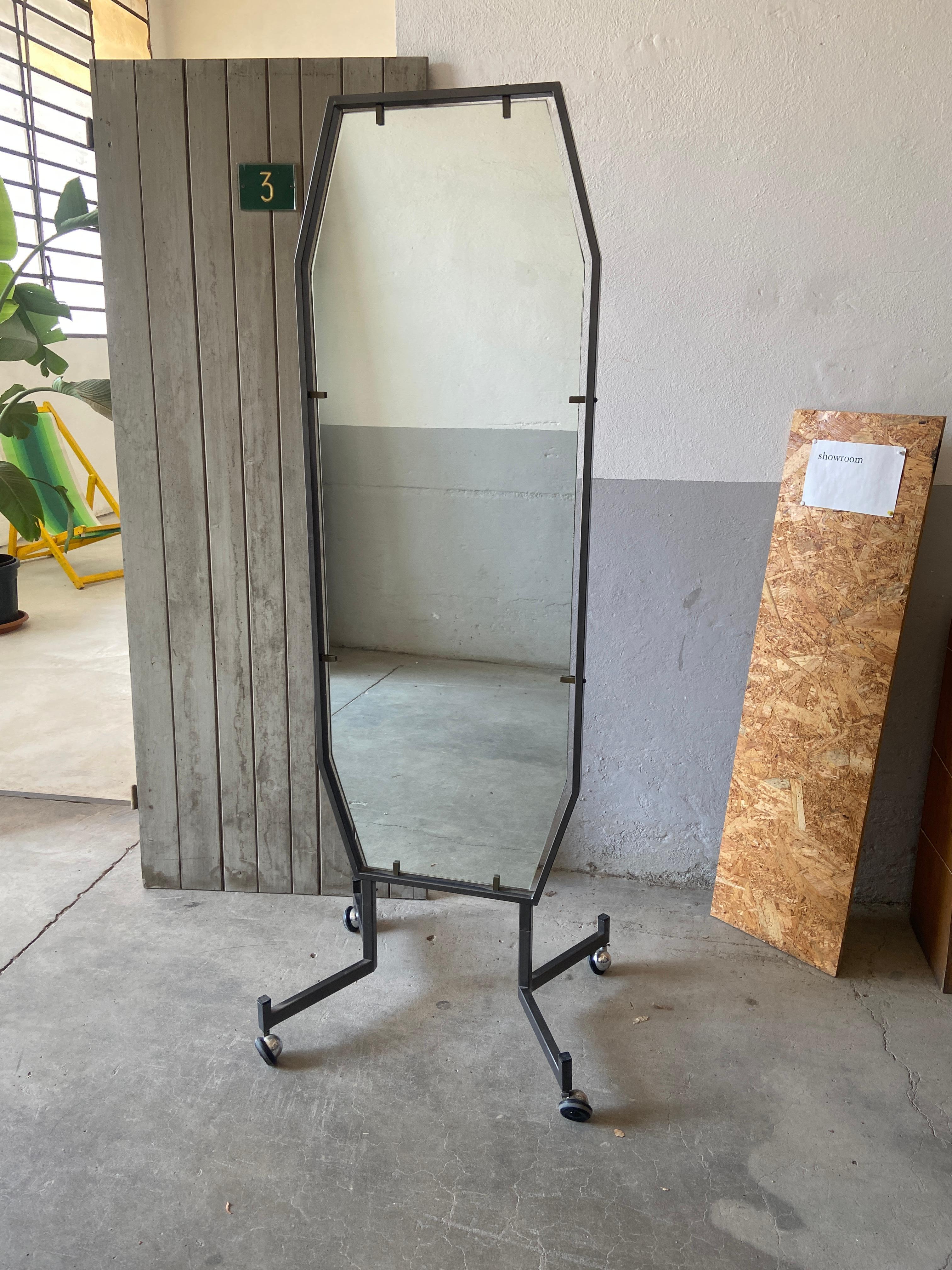 Painted Mid-Century Modern Italian Full Length Mirror on Wheels 1970s For Sale